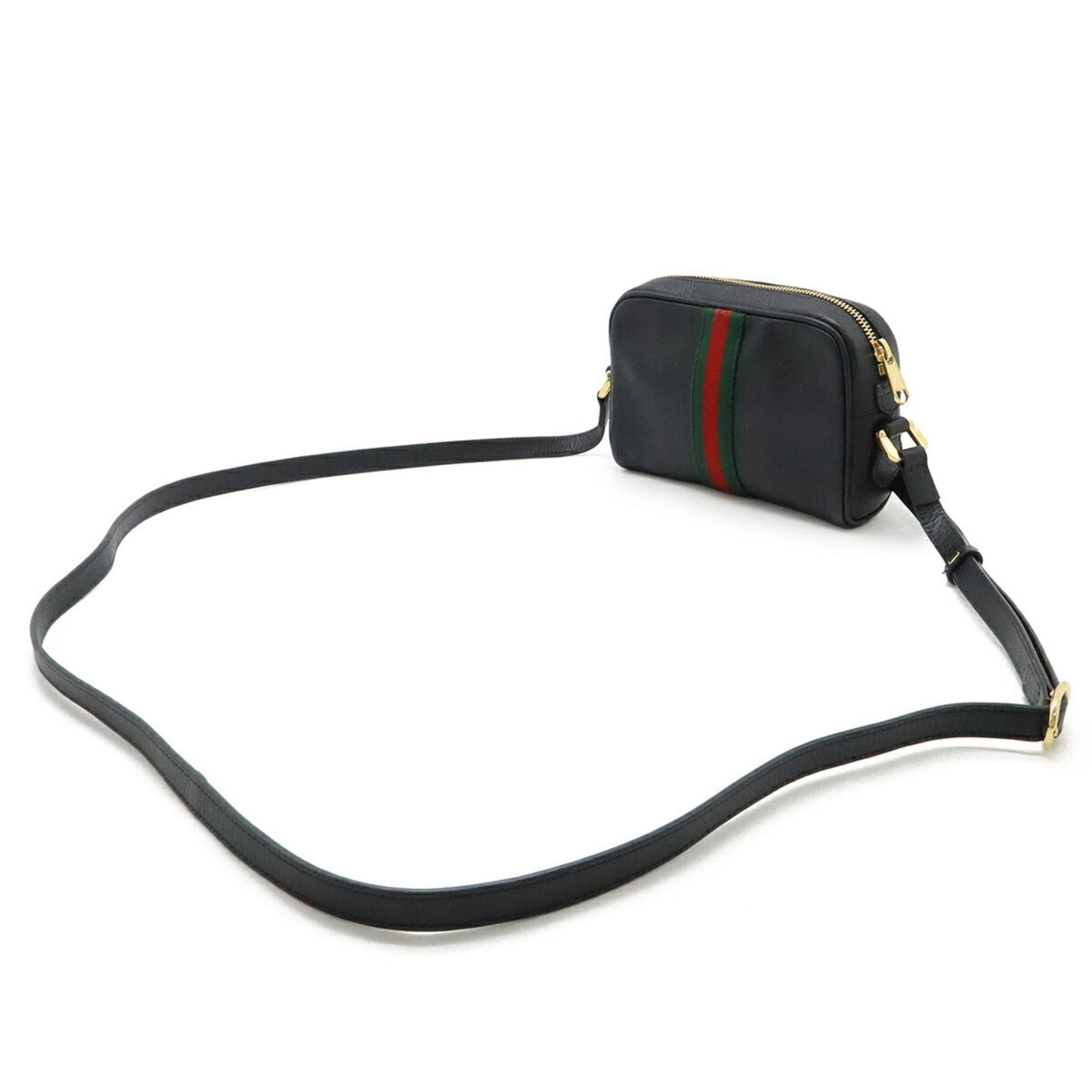 Gucci Black Green Red Color Leather Pochette Shoulder Bag