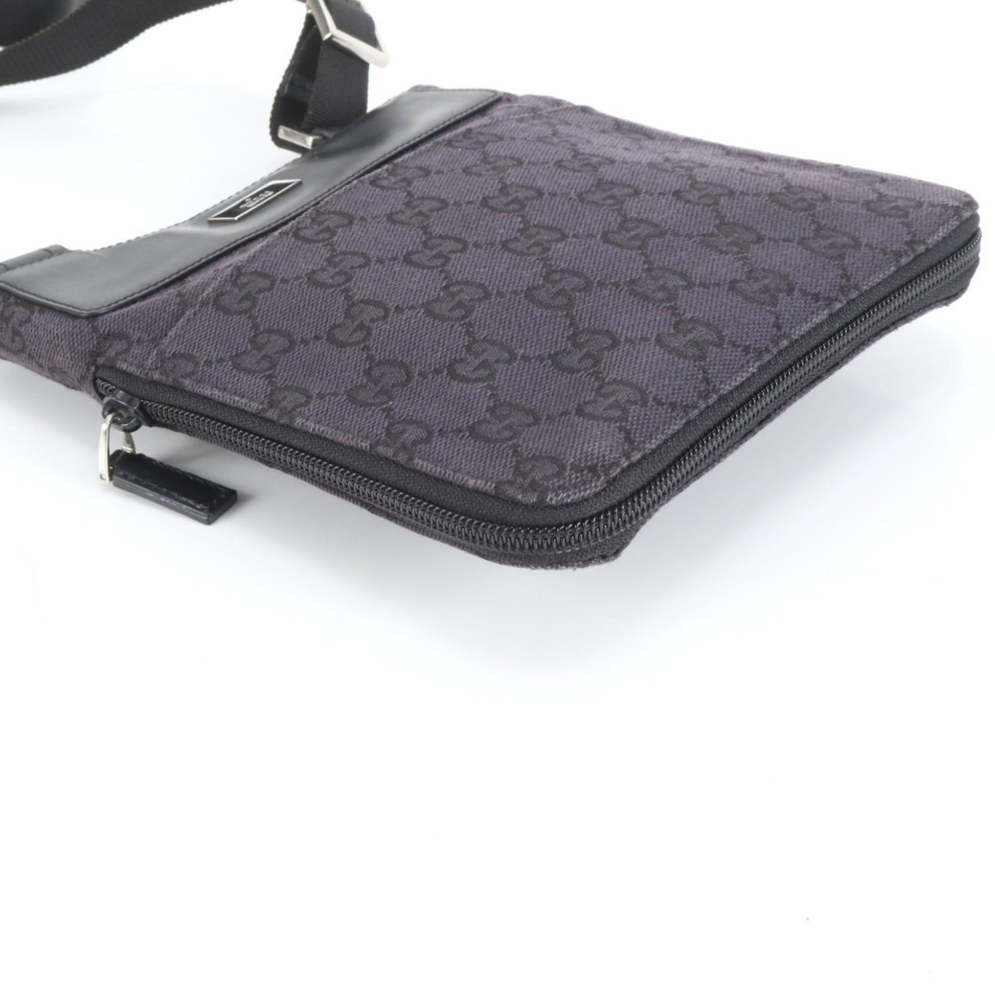 Gucci Black Purple Leather Canvas Shoulder Bag