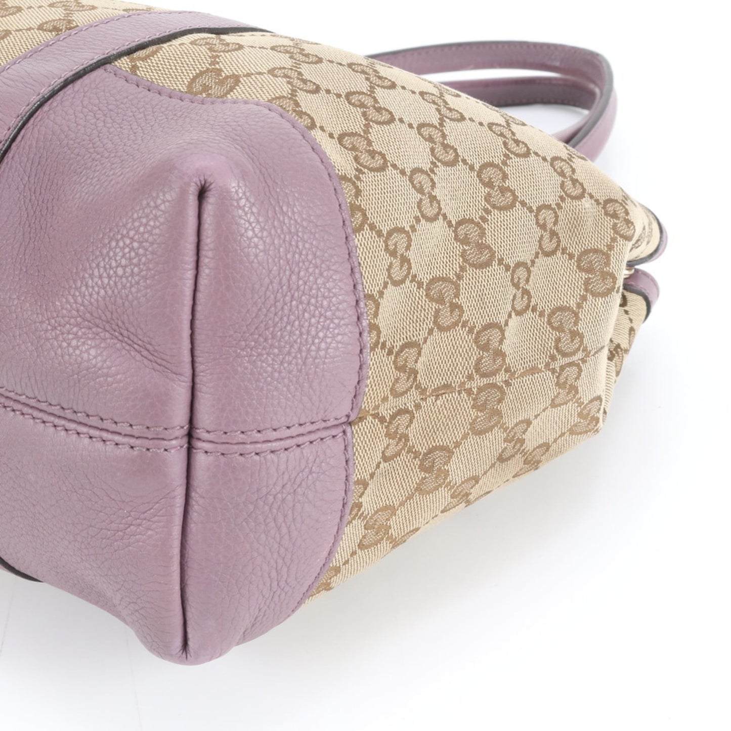 Gucci Brown Purple Leather Canvas Tote Bag