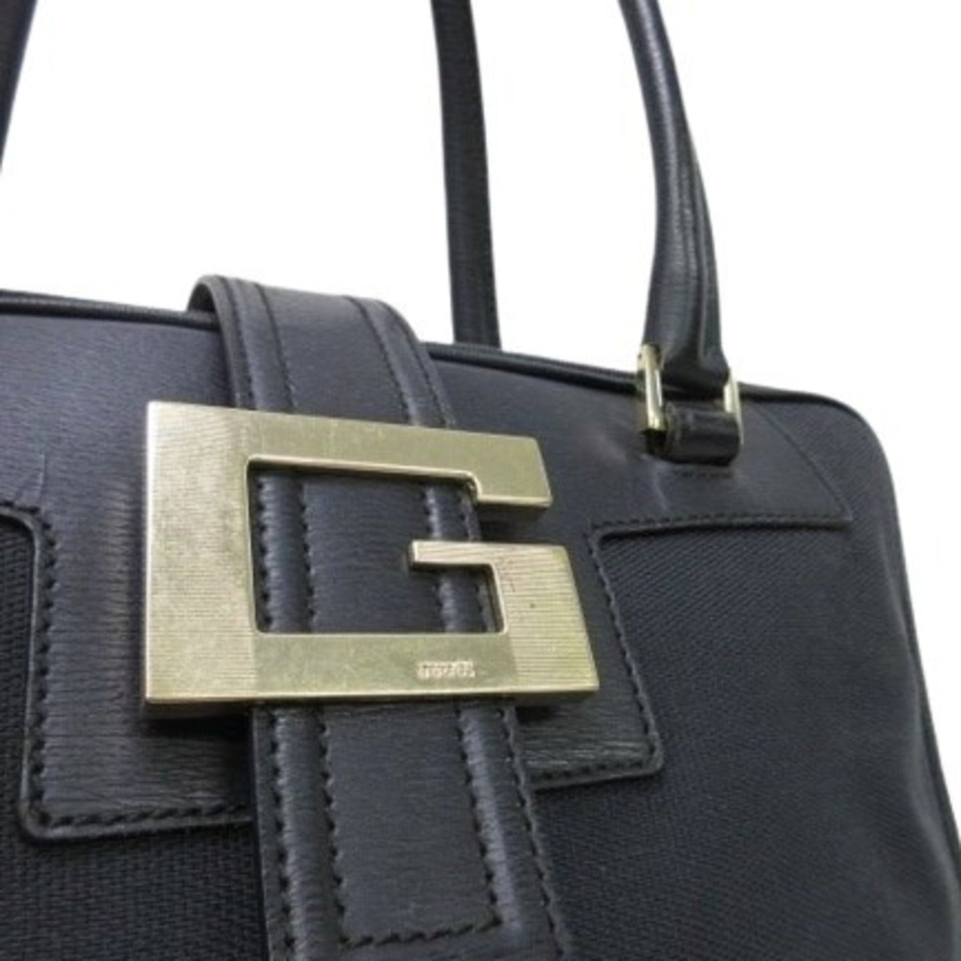 Gucci Black Canvas Leather Handbag Shoulder Bag Tote Bag