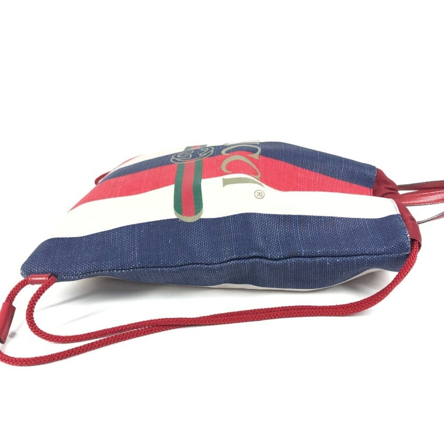 Gucci Navy Red Color White Leather Canvas Backpack Handbag Tote Bag