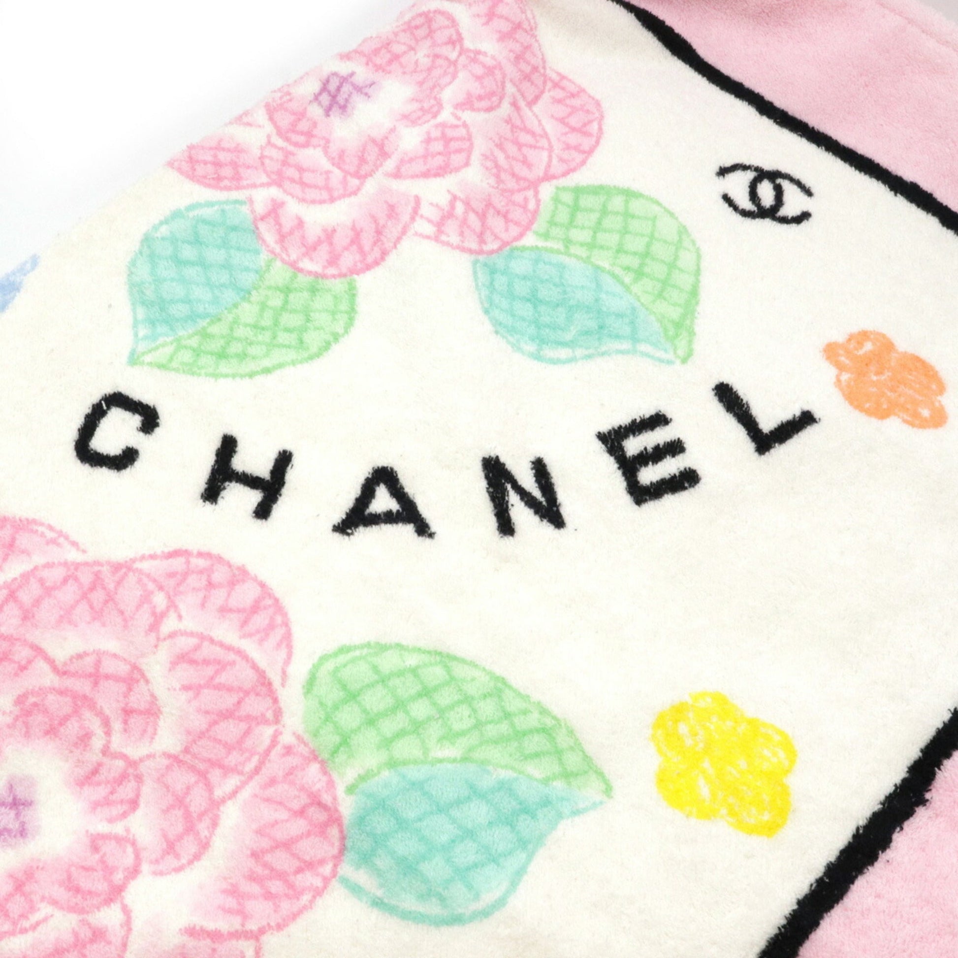 CHANEL Camellia Coco Mark Bath Towel Beach Large Blanket 100% Cotton Pink White