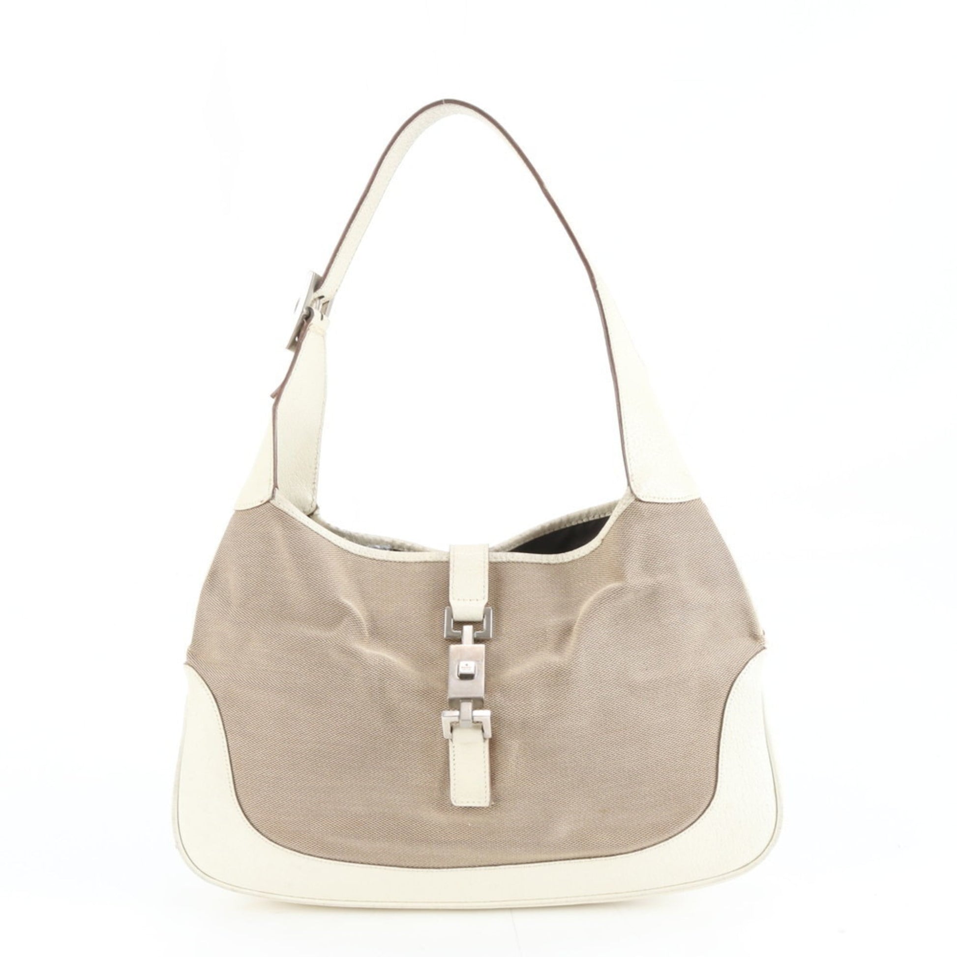 Gucci Beige Leather Canvas Shoulder Bag