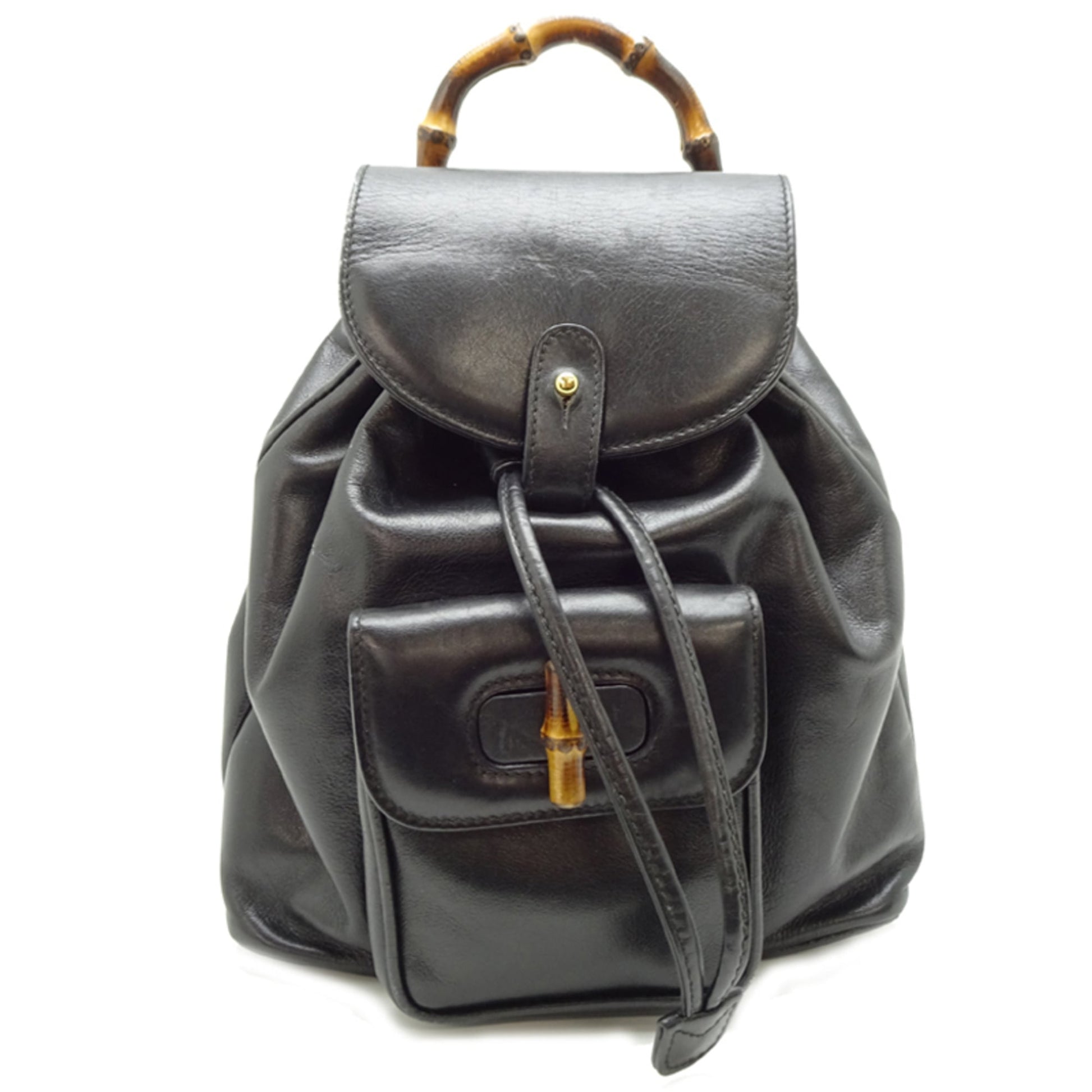 Gucci Black Leather Bamboo Backpack