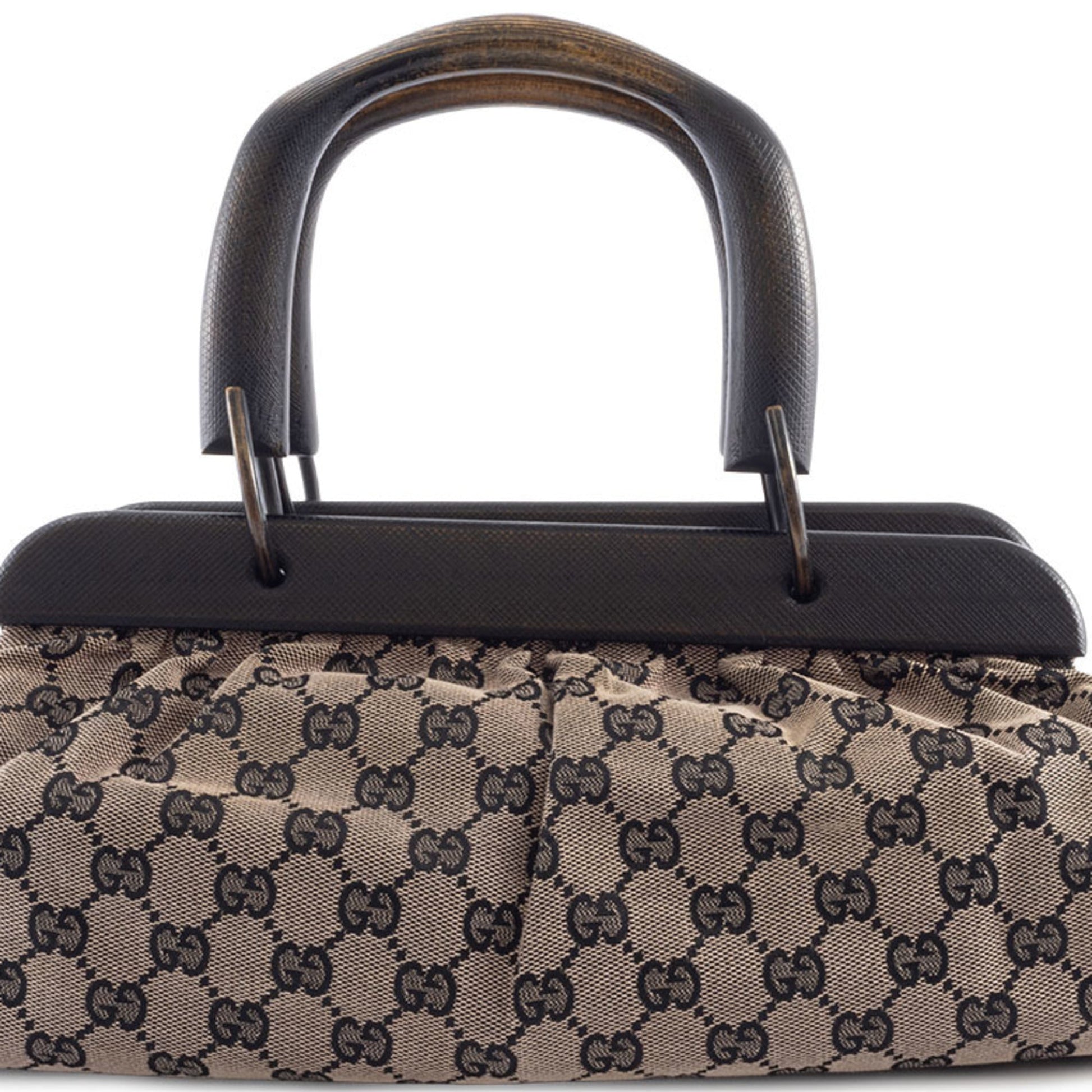 Gucci Gg Canvas Beige Black Gg Canvas Leather Handbag