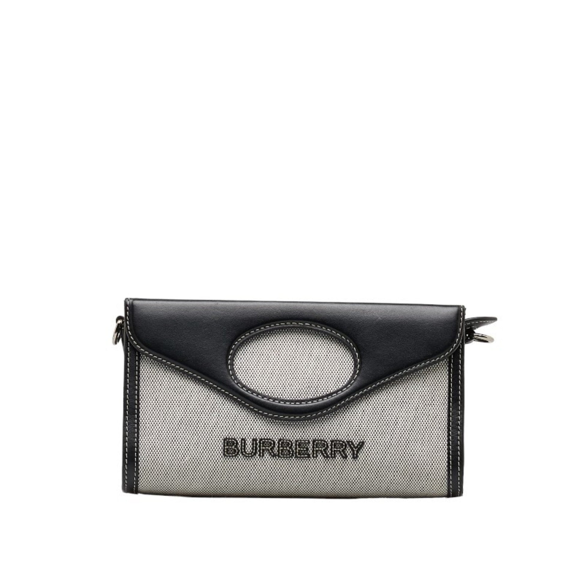 Burberry Cotton Handbag Shoulder Bag Leather Canvas Black