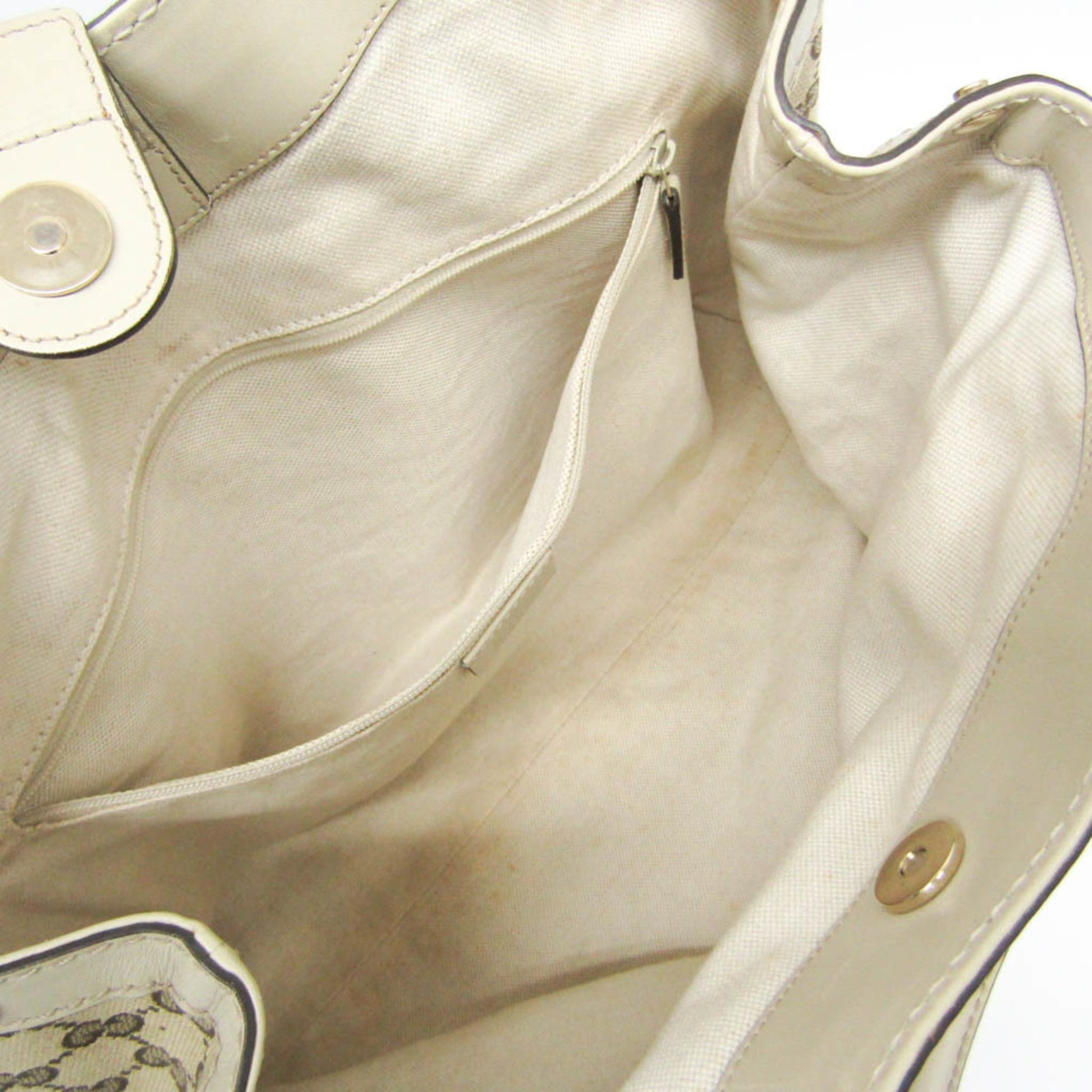 Gucci Beige Brown Cream Leather Canvas Handbag