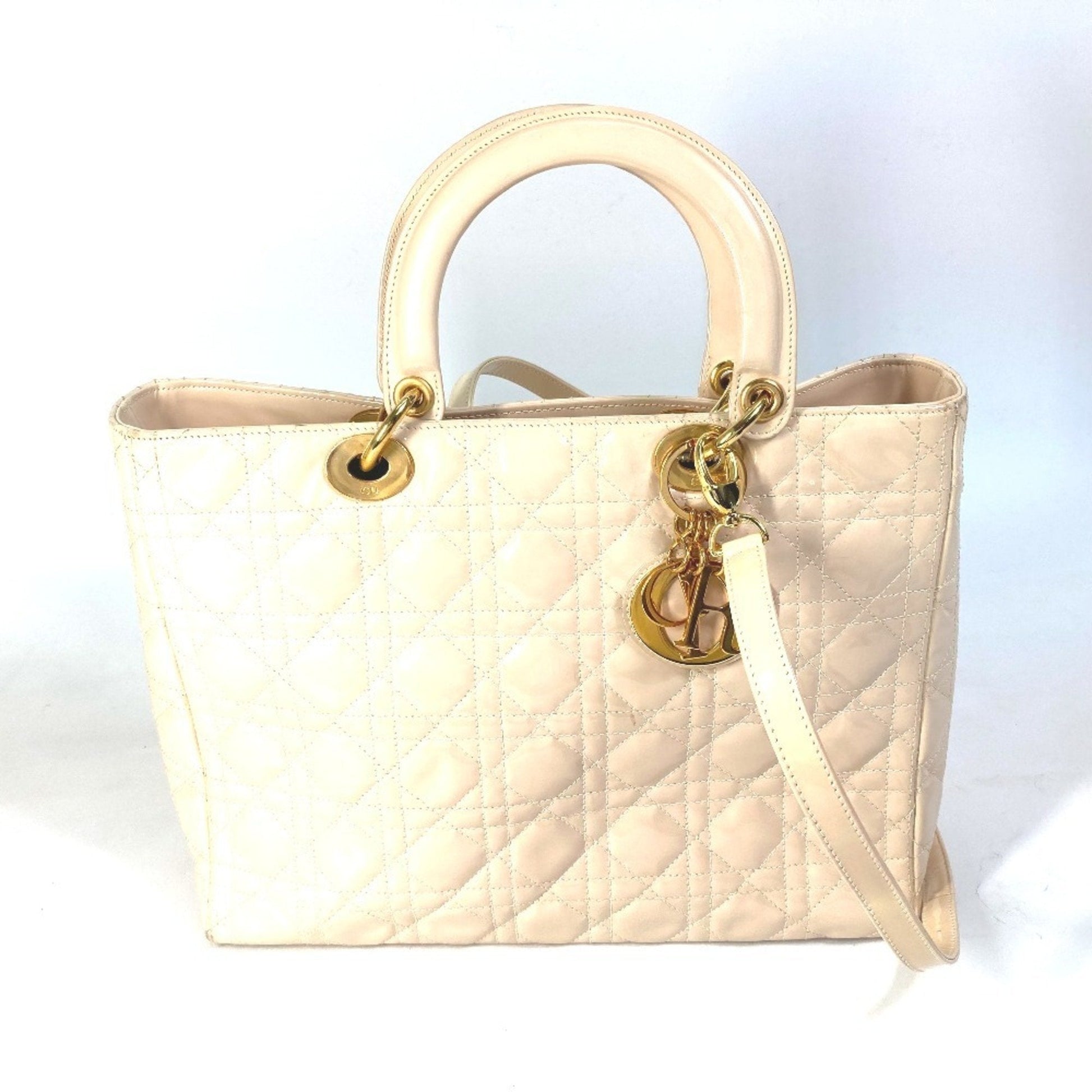 Dior Handbag Christian Shoulder Bag 2 Leather Patent Beige