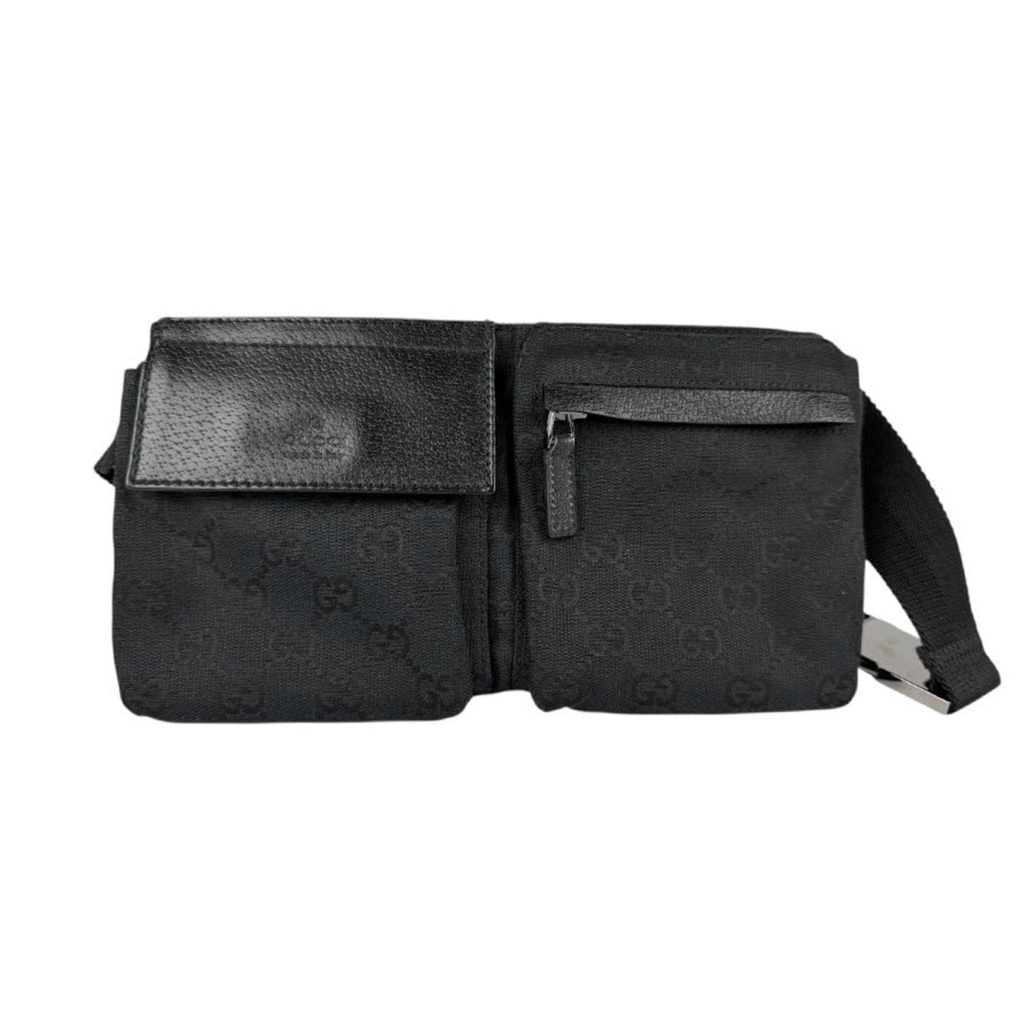 Gucci Black Gg Canvas Leather Fanny Pack
