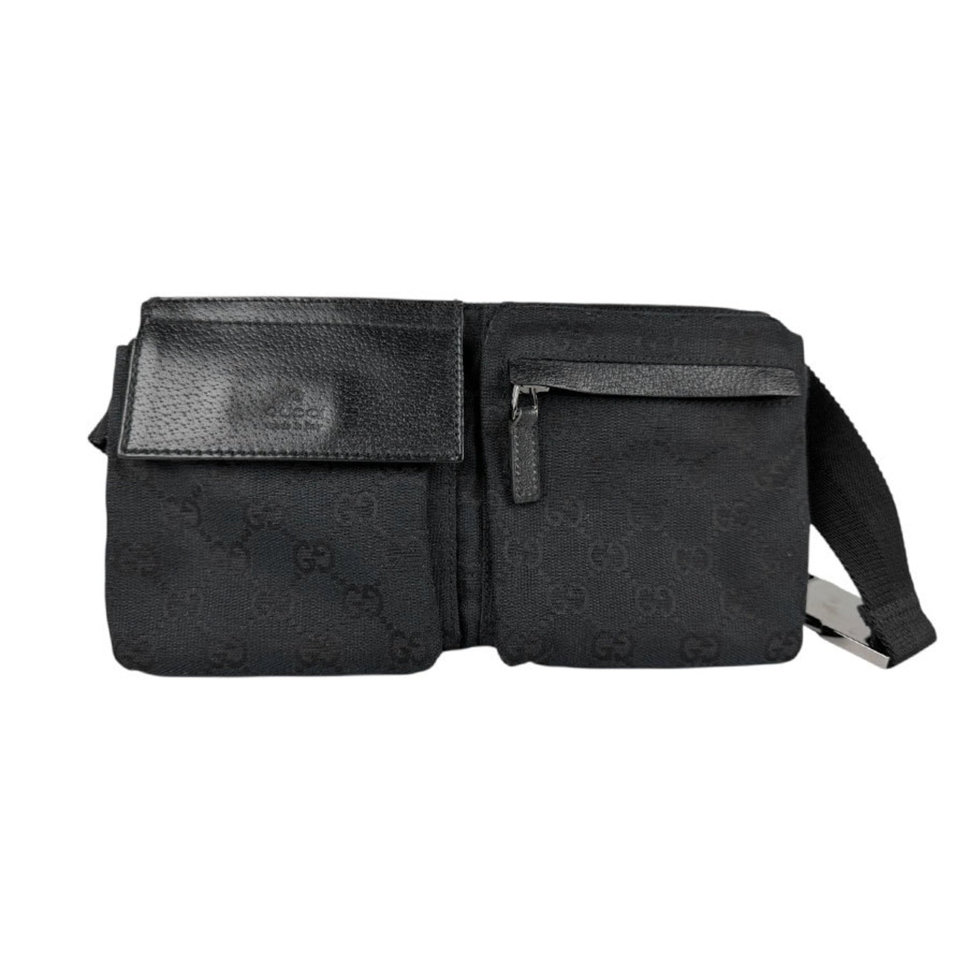 Gucci Black Gg Canvas Leather Fanny Pack