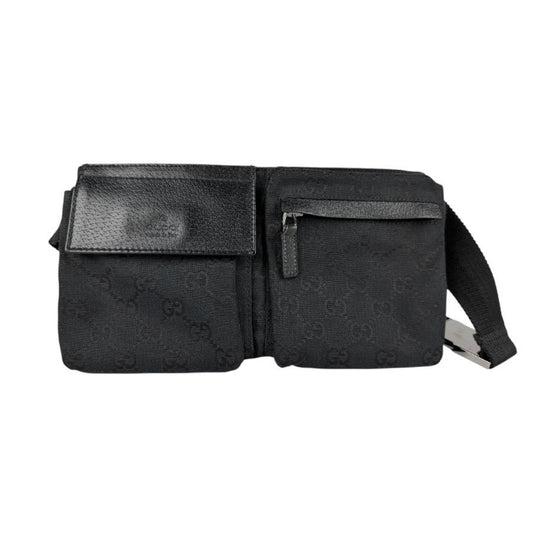 Gucci Black Gg Canvas Leather Fanny Pack