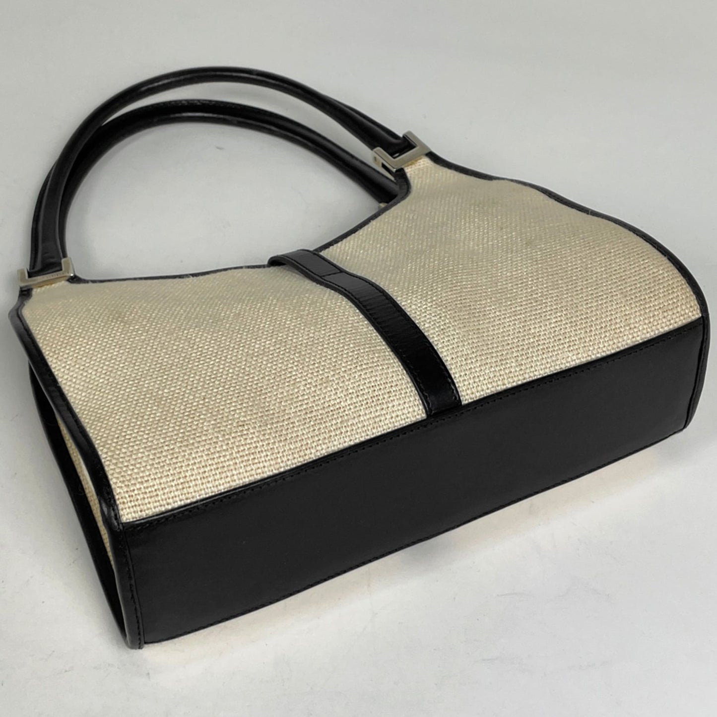 Gucci Black Ivory Fabric Leather Handbag Shoulder Bag