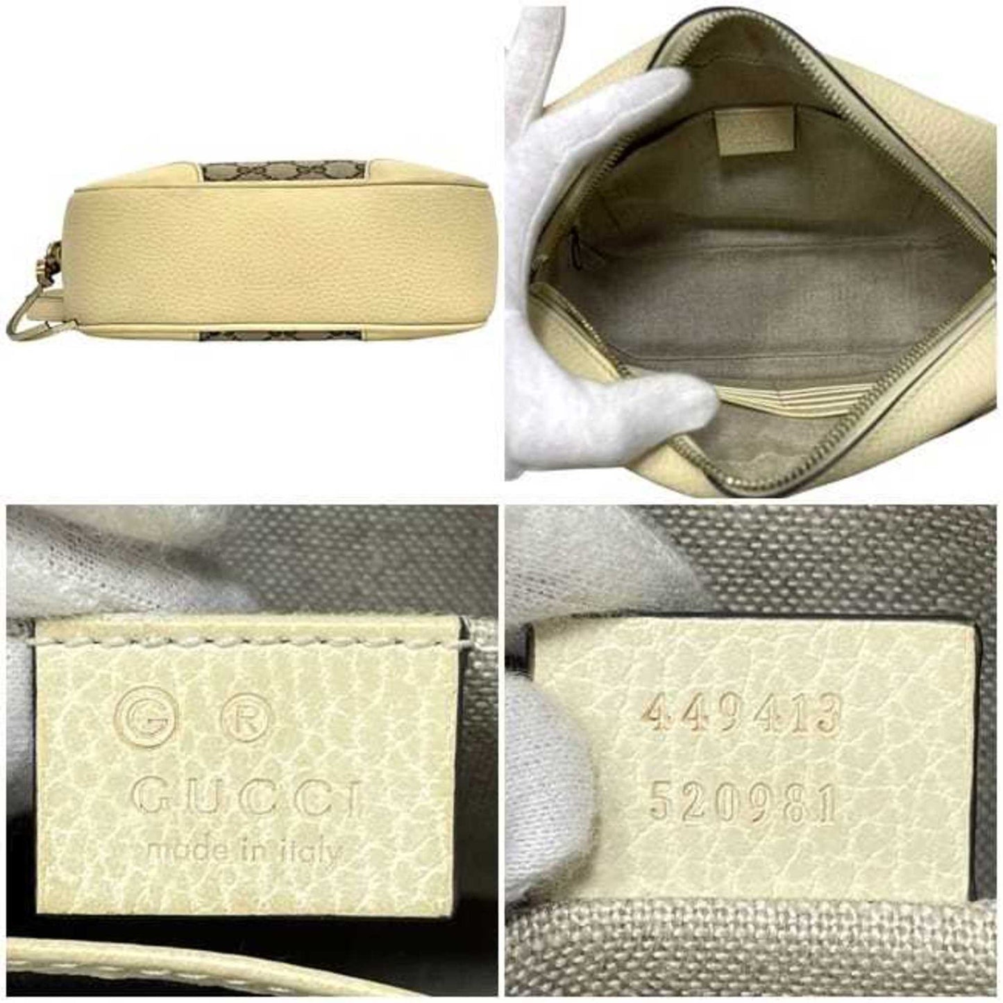Gucci Beige White Canvas Leather Shoulder Bag