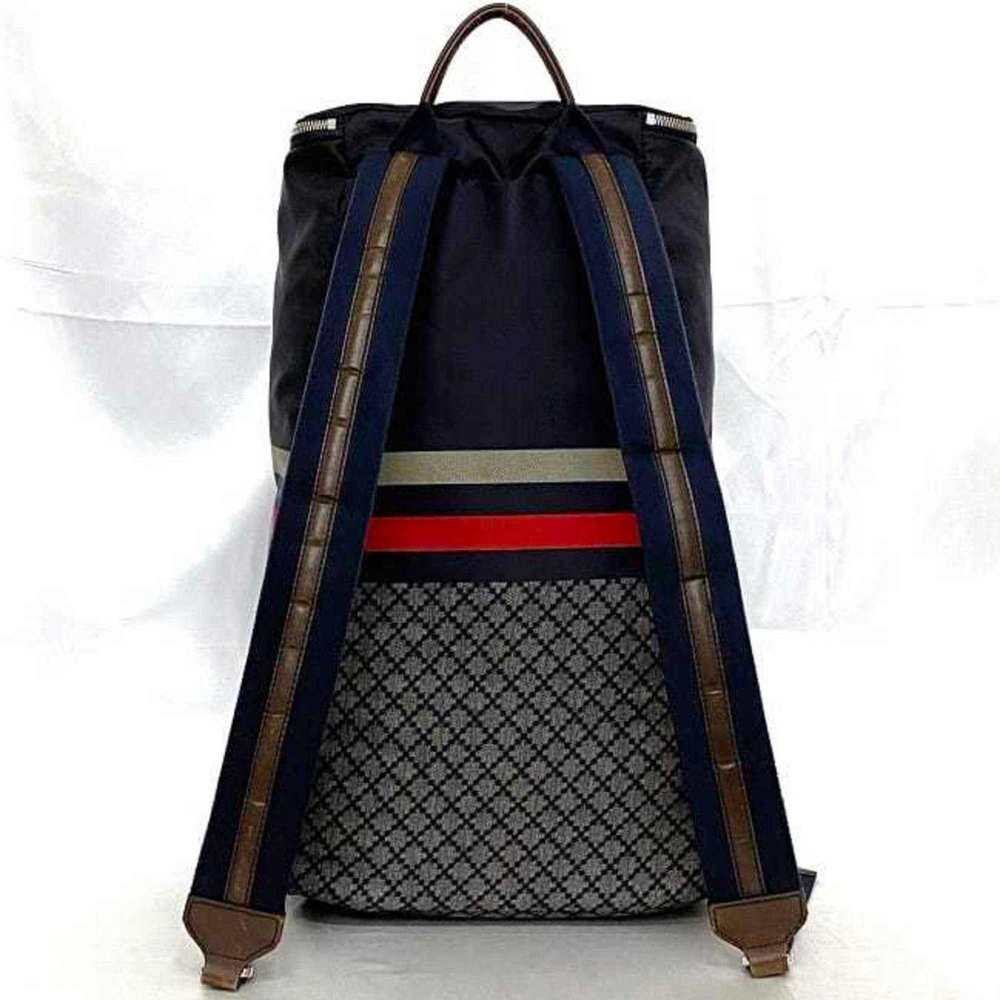 Gucci Diamante Gray Navy Nylon Leather Backpack