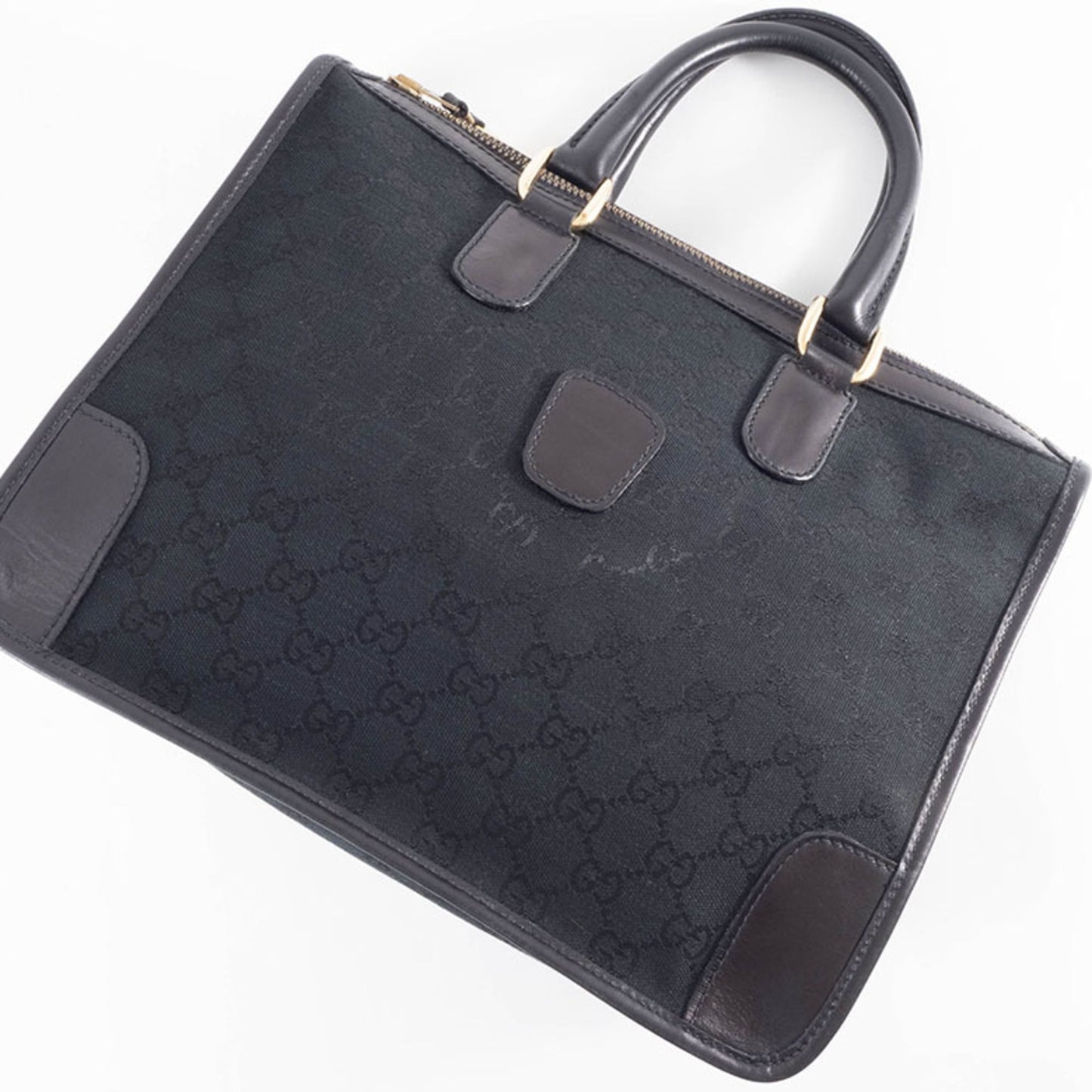 Gucci Black Gg Canvas Leather Handbag