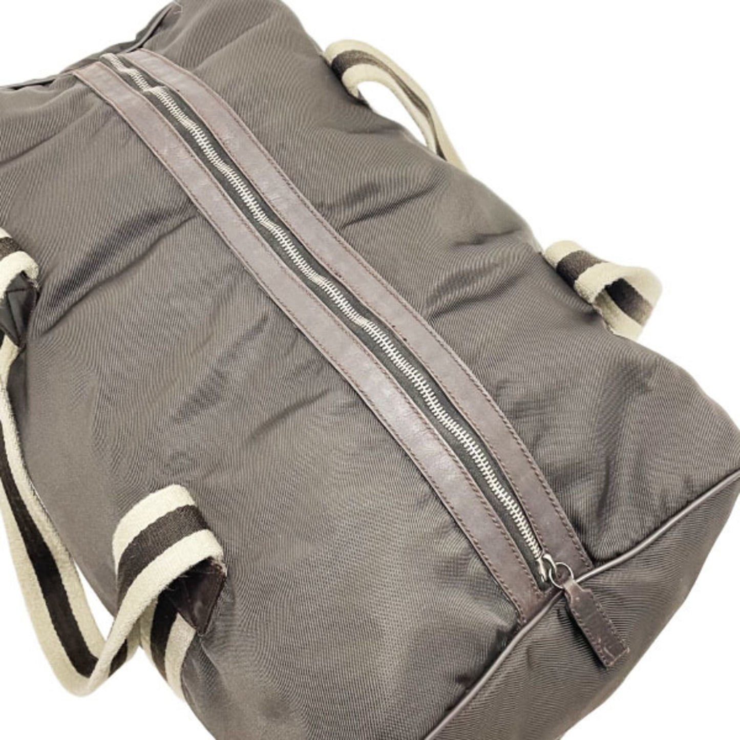 Gucci Beige Dark Brown Nylon Leather Boston Bag