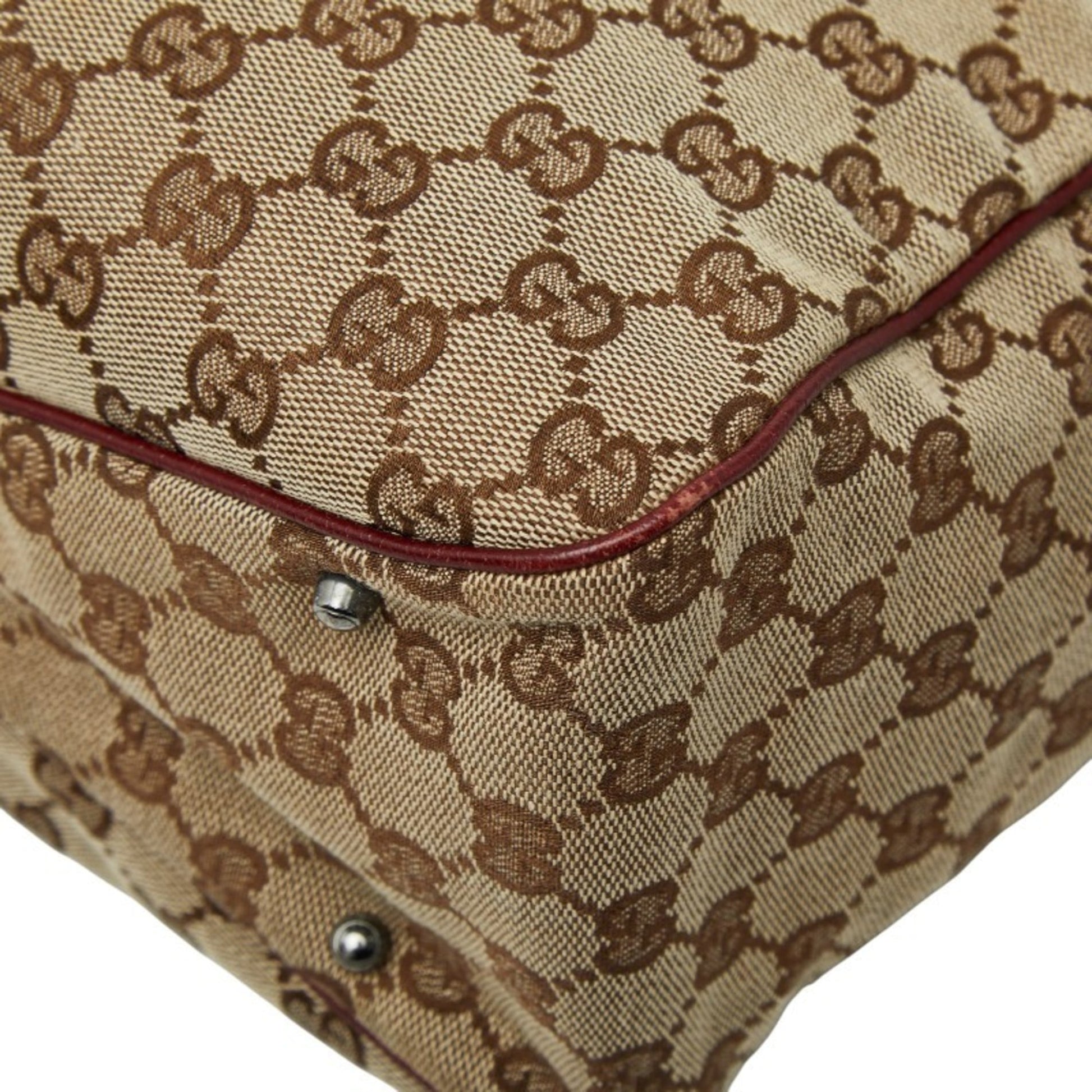 Gucci Beige Red Color Canvas Leather Handbag Tote Bag
