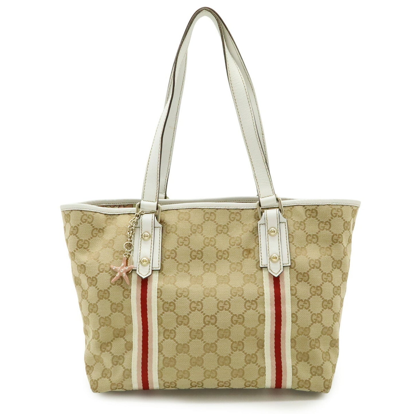 Gucci Beige Khaki White Canvas Leather Shoulder Bag Tote Bag