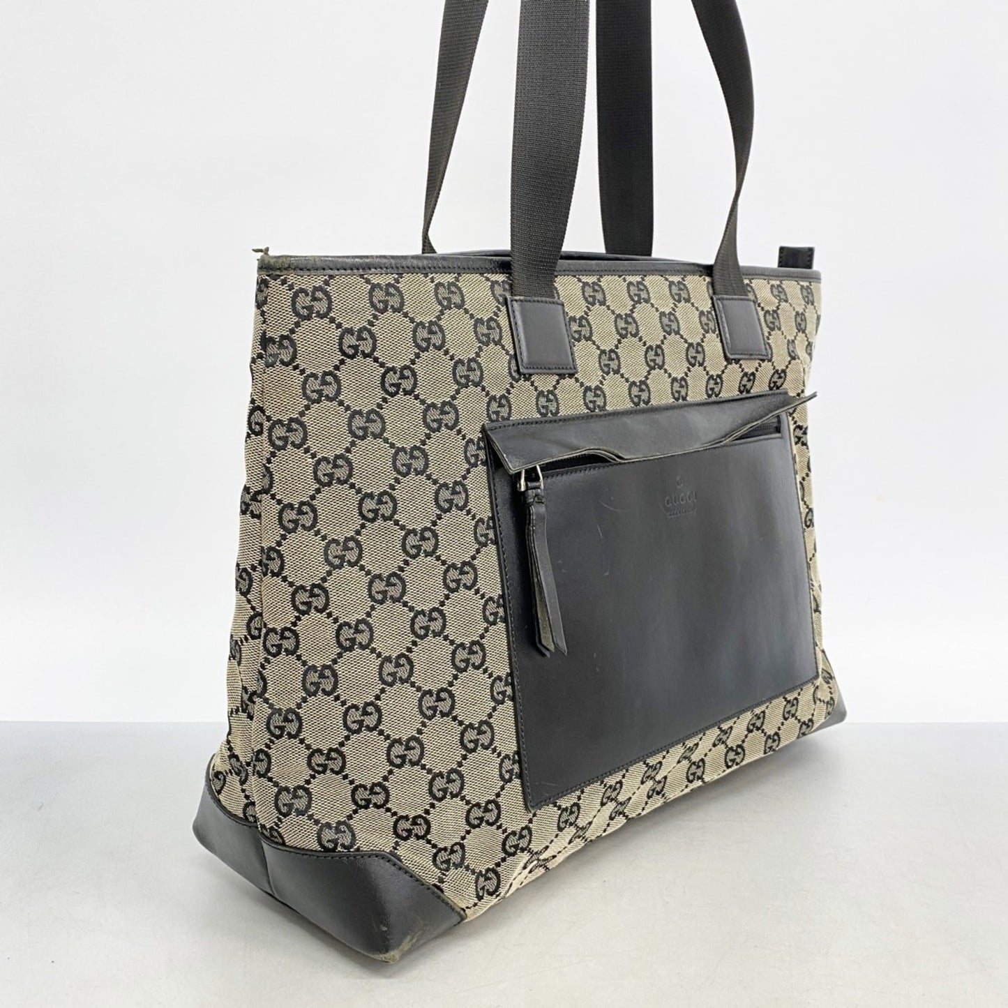 Gucci Beige Black Canvas Tote Bag