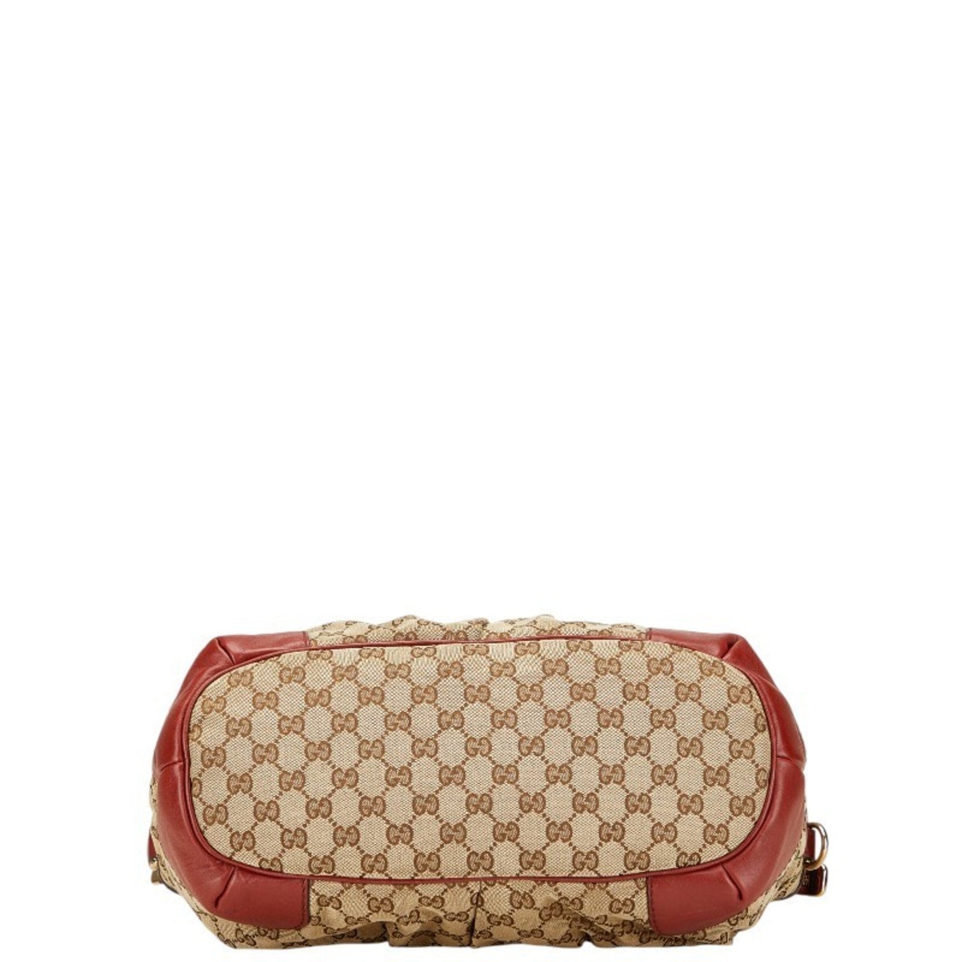 Gucci Beige Red Color Canvas Leather Shoulder Bag Tote Bag