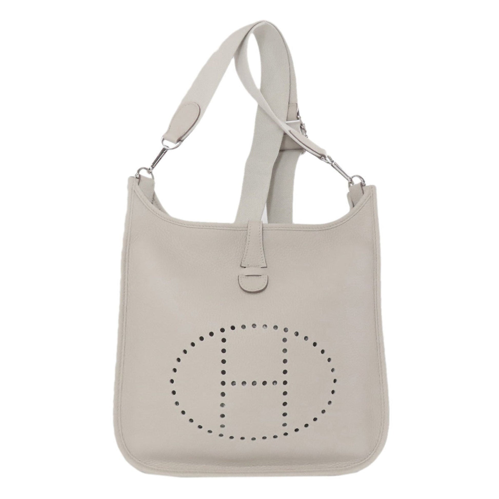 Hermes Taurillon Clemence Shoulder Bag Leather White