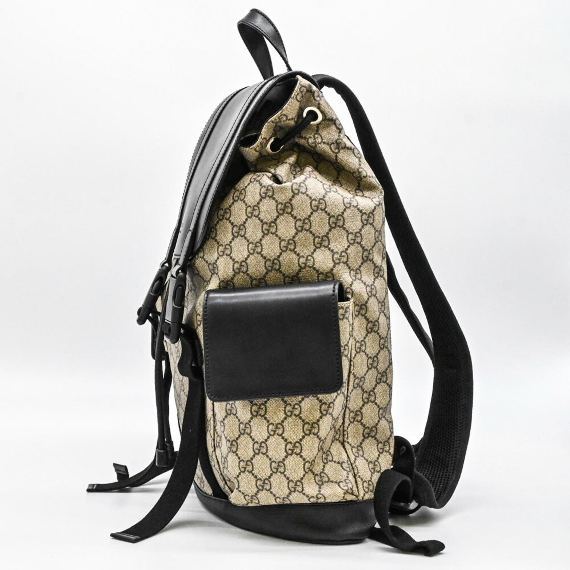 Gucci Beige Black Gg Supreme Leather Backpack