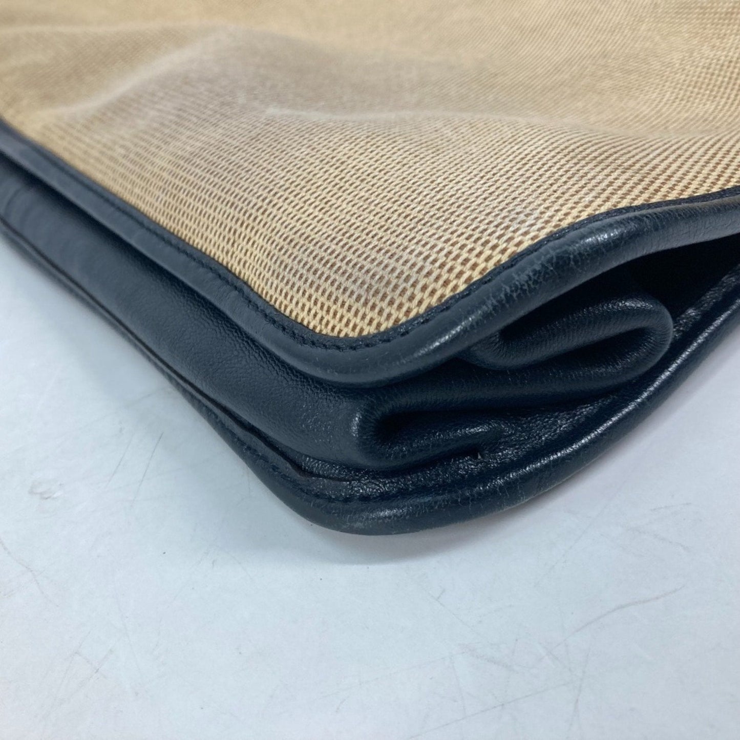 Gucci Beige Navy Canvas Leather Shoulder Bag Tote Bag