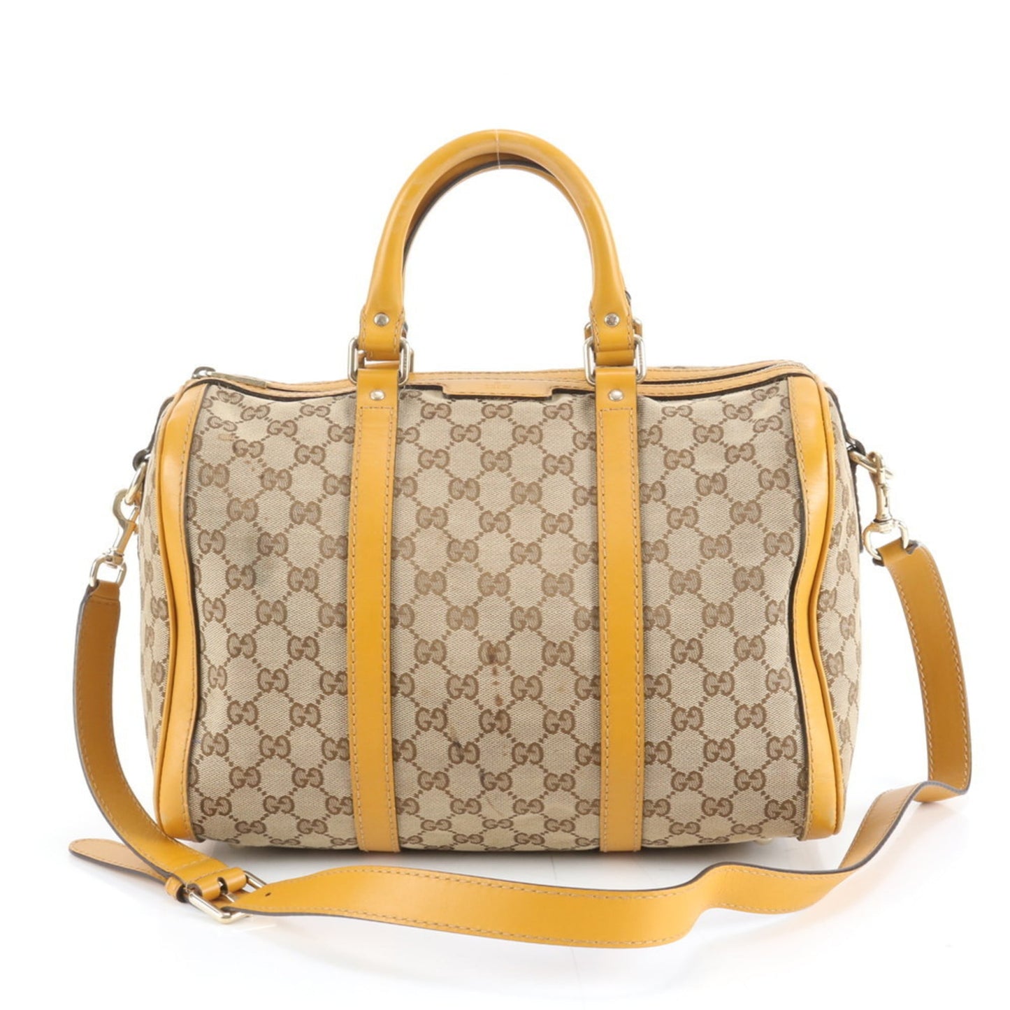 Gucci Beige Yellow Leather Canvas Shoulder Bag