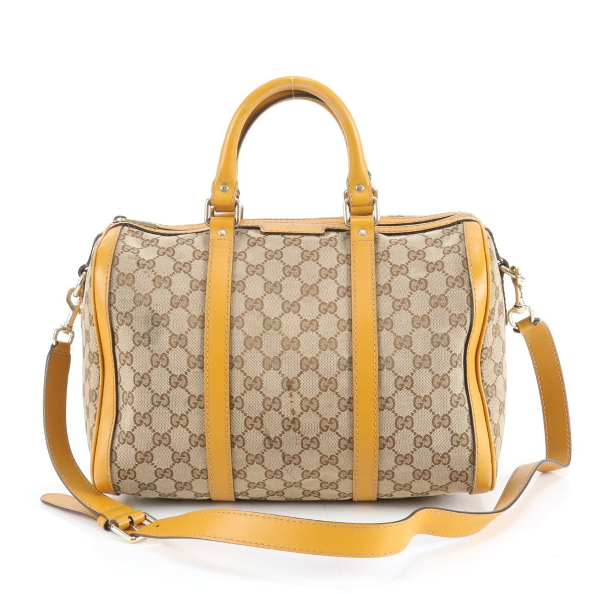 Gucci Beige Yellow Leather Canvas Shoulder Bag