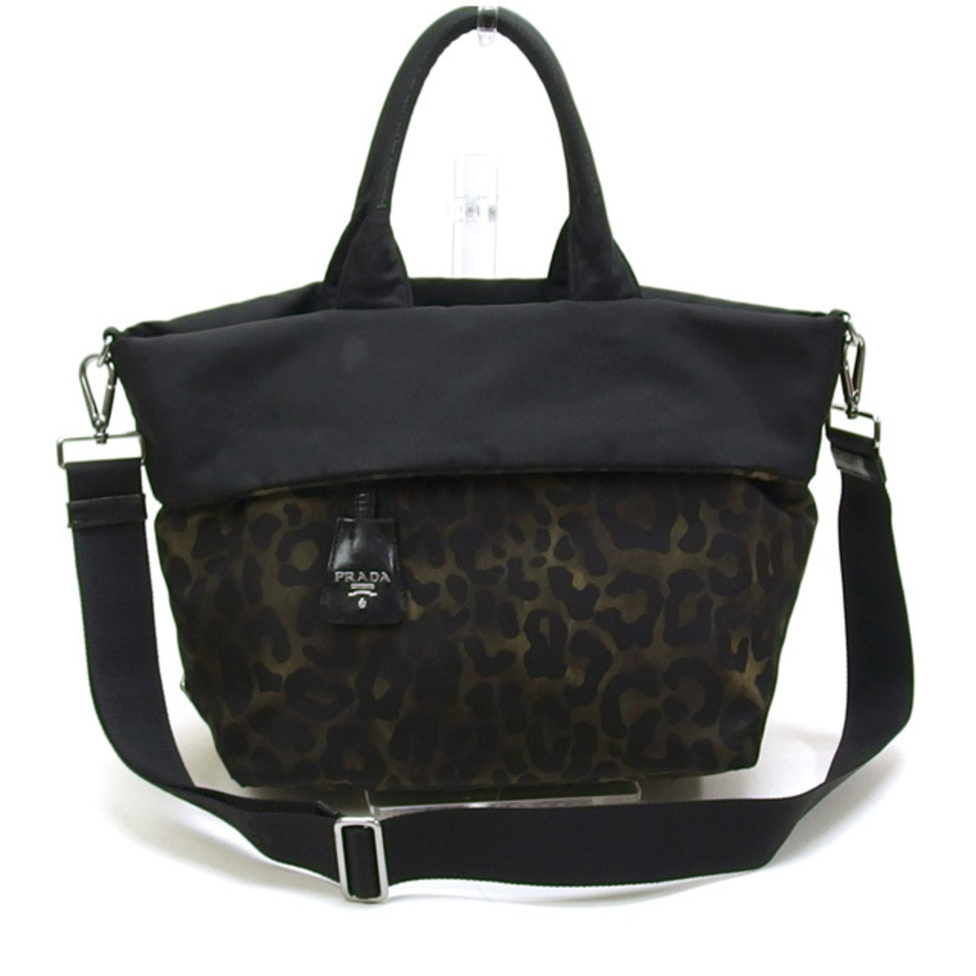 Prada 2Way Bag Reversible Leopard Nylon Black Travel Bag