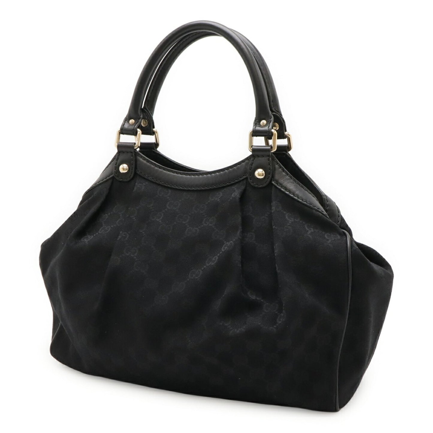 Gucci Sukey Black Gg Canvas Leather Handbag Tote Bag