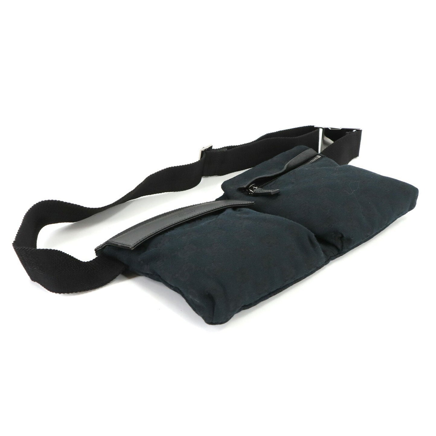 Gucci Black Gg Canvas Leather Fanny Pack