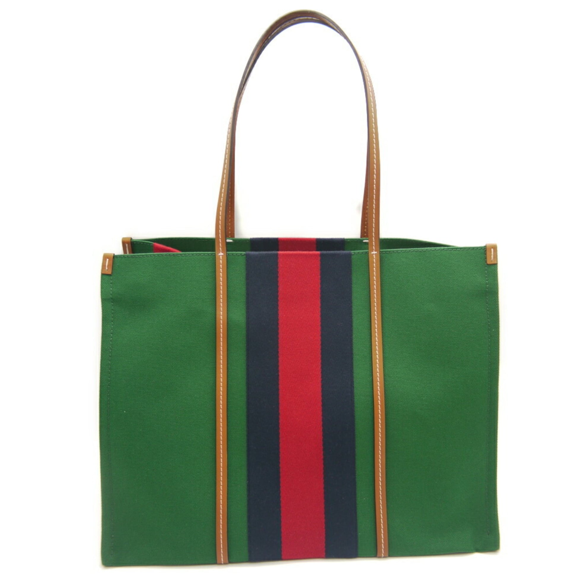 Gucci Green Canvas Leather Shoulder Bag Tote Bag