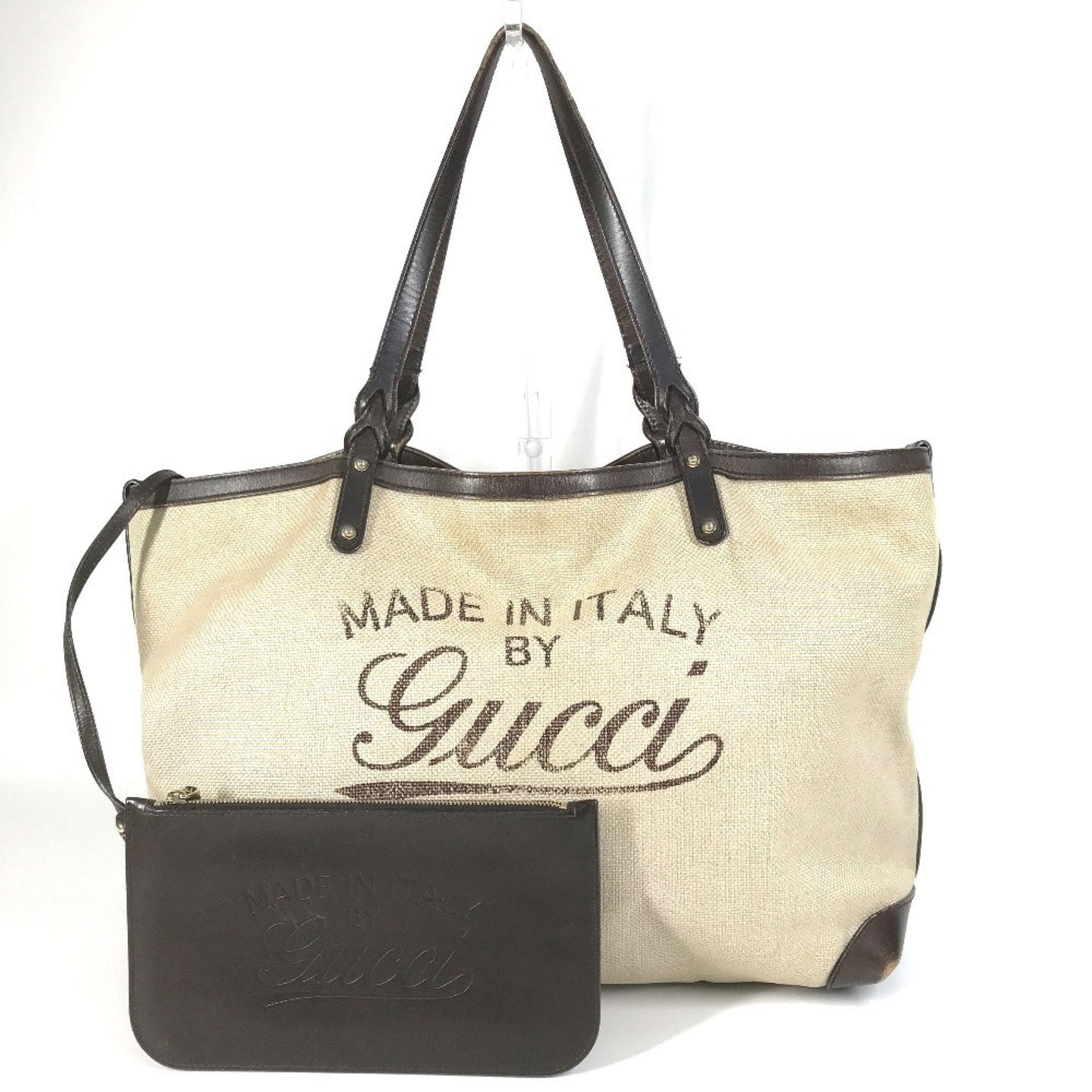 Gucci Beige Brown Leather Canvas Boston Bag Pouch Shoulder Bag Tote Bag