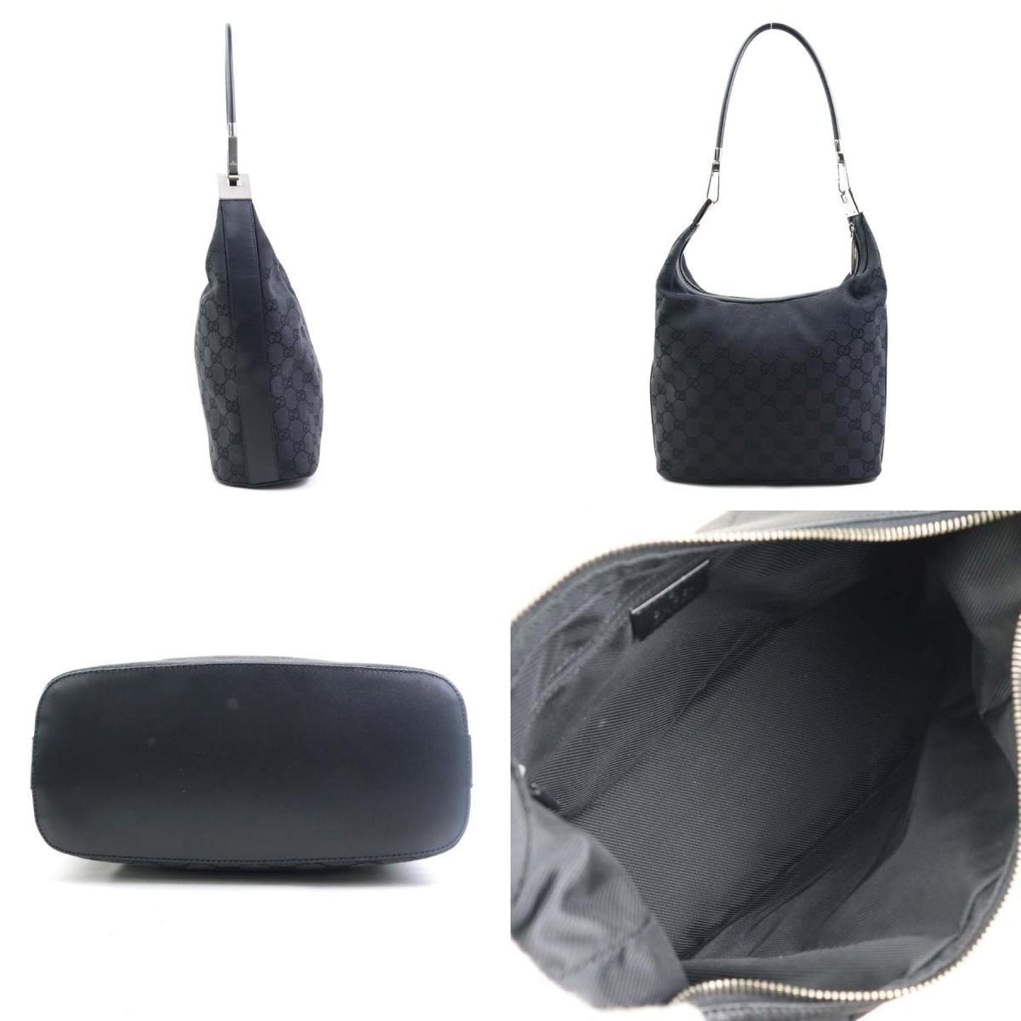 Gucci Black Gg Canvas Leather Shoulder Bag