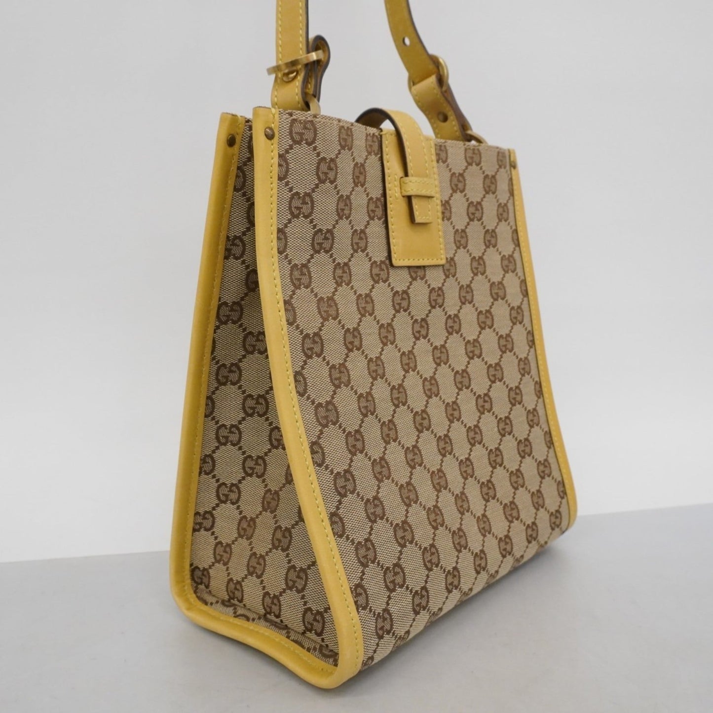 Gucci Beige Yellow Canvas Leather Shoulder Bag