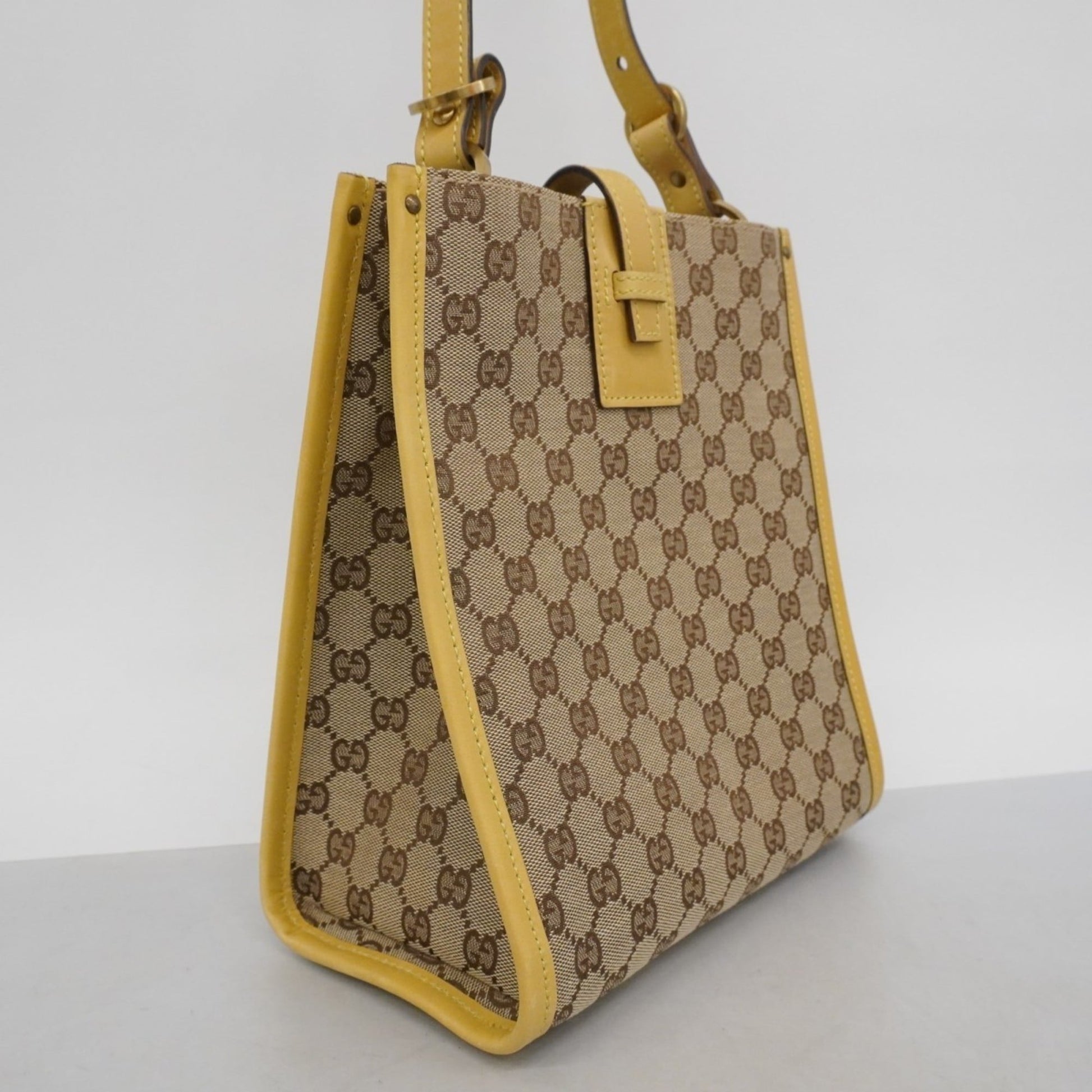 Gucci Beige Yellow Canvas Leather Shoulder Bag