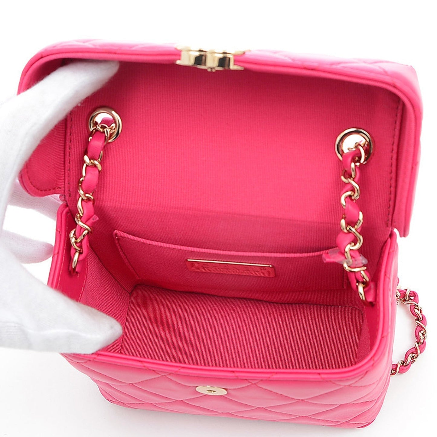 Chanel Small Box Chain Shoulder Bag Lambskin Pink AS2877