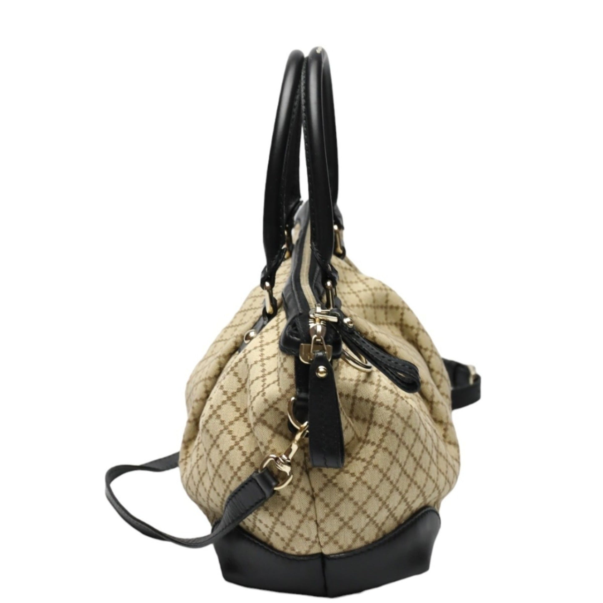 Gucci Beige Black Canvas Shoulder Bag