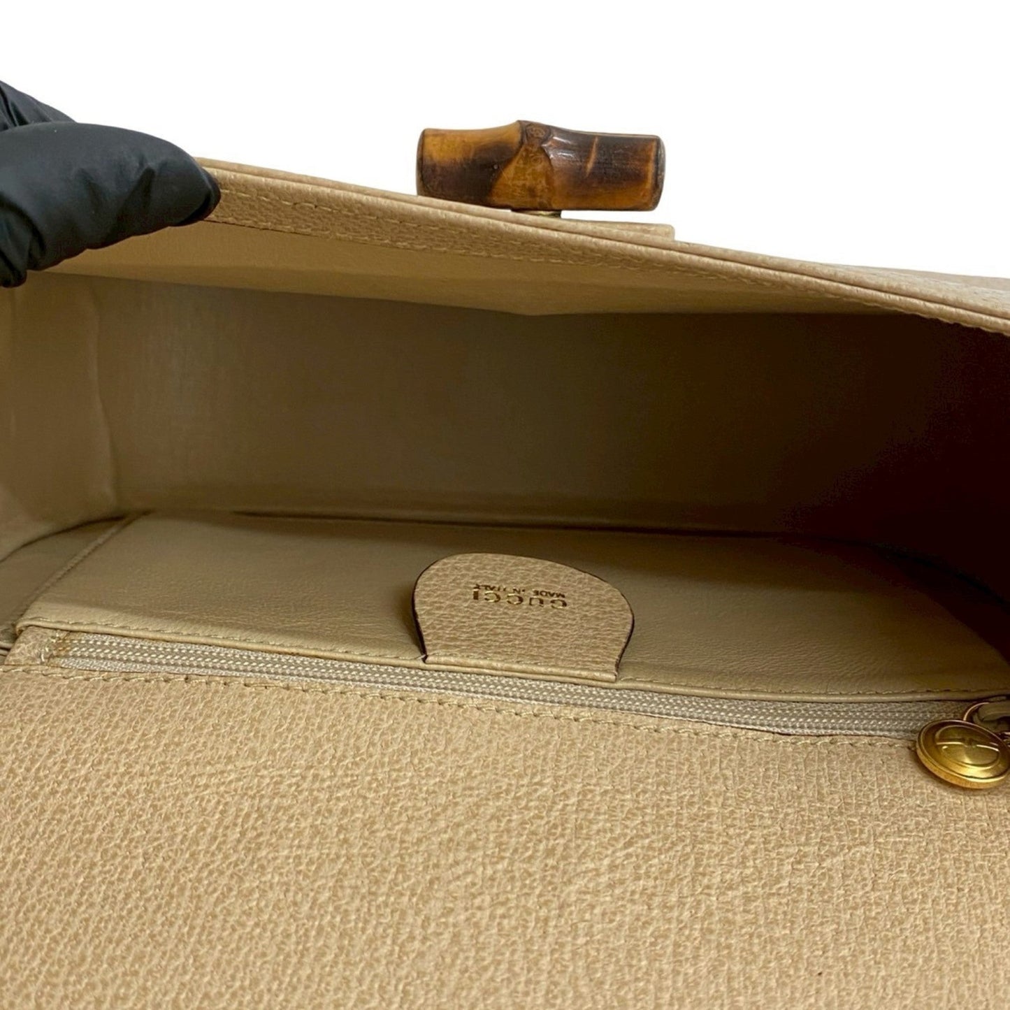 Gucci Beige Leather Bamboo Pochette Shoulder Bag