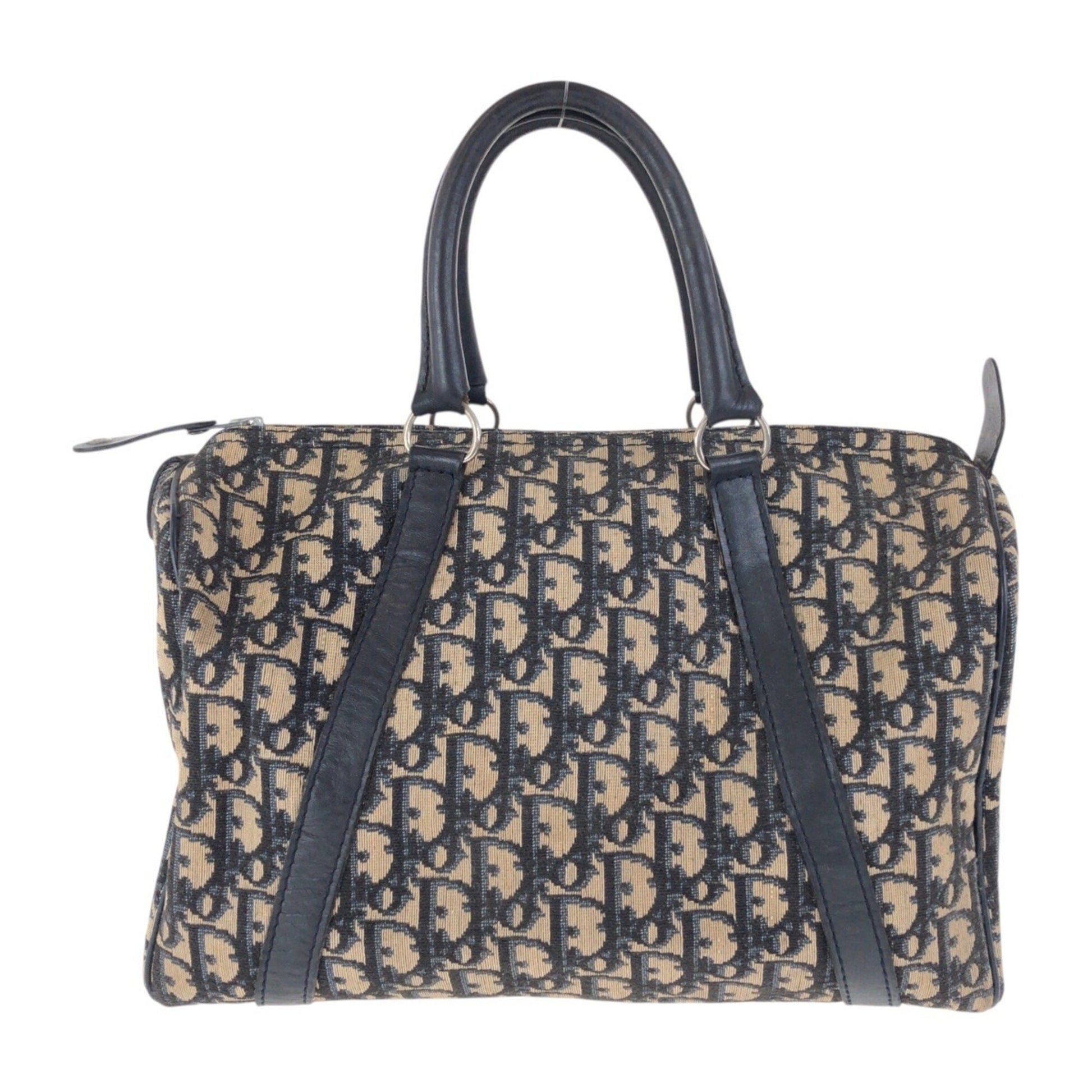 Dior Handbag Christian Trotter Boston Bag Leather Canvas Beige