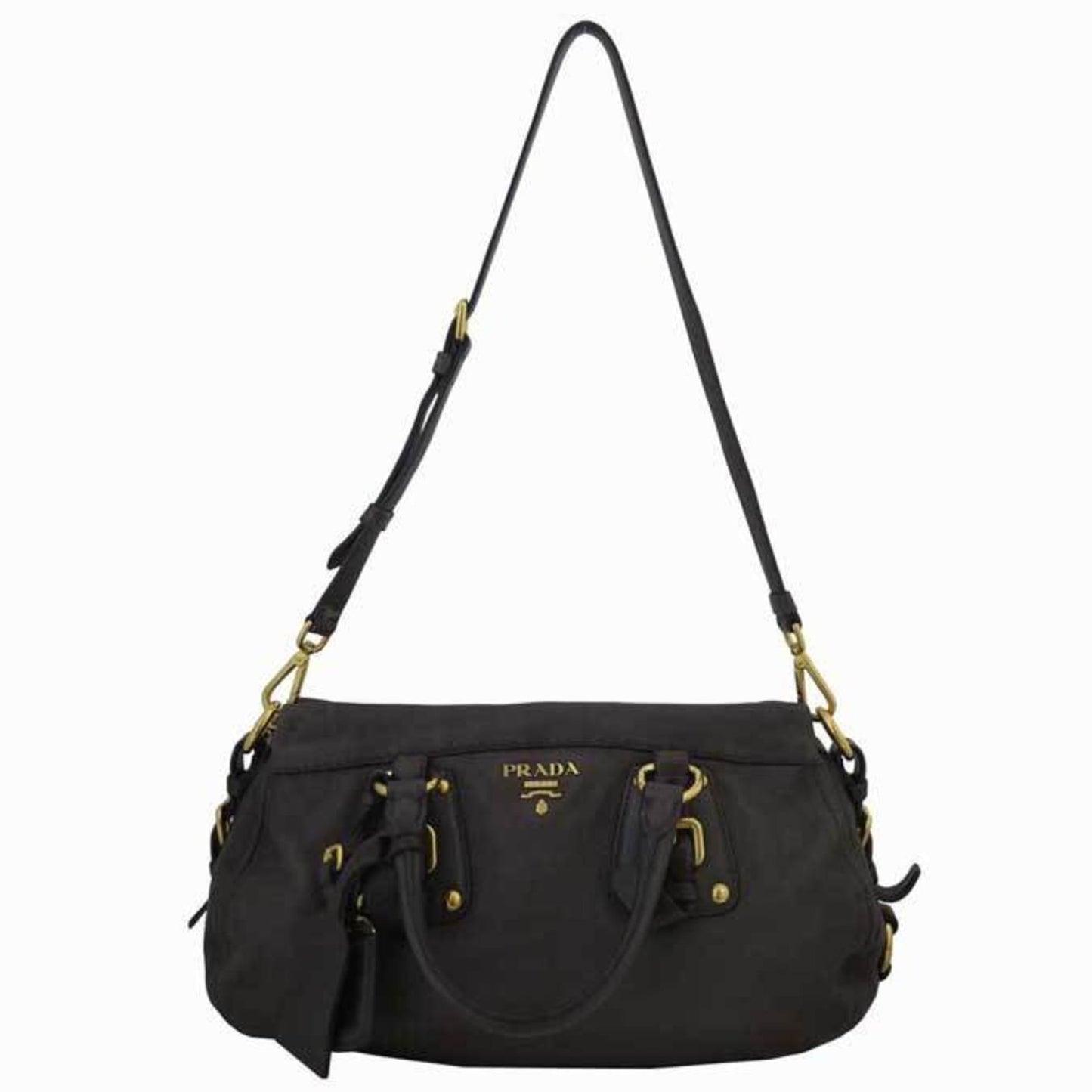 Prada 2Way Bag Fittings Handbag Shoulder Ladies Leather Metal Brown Shoulder Bag