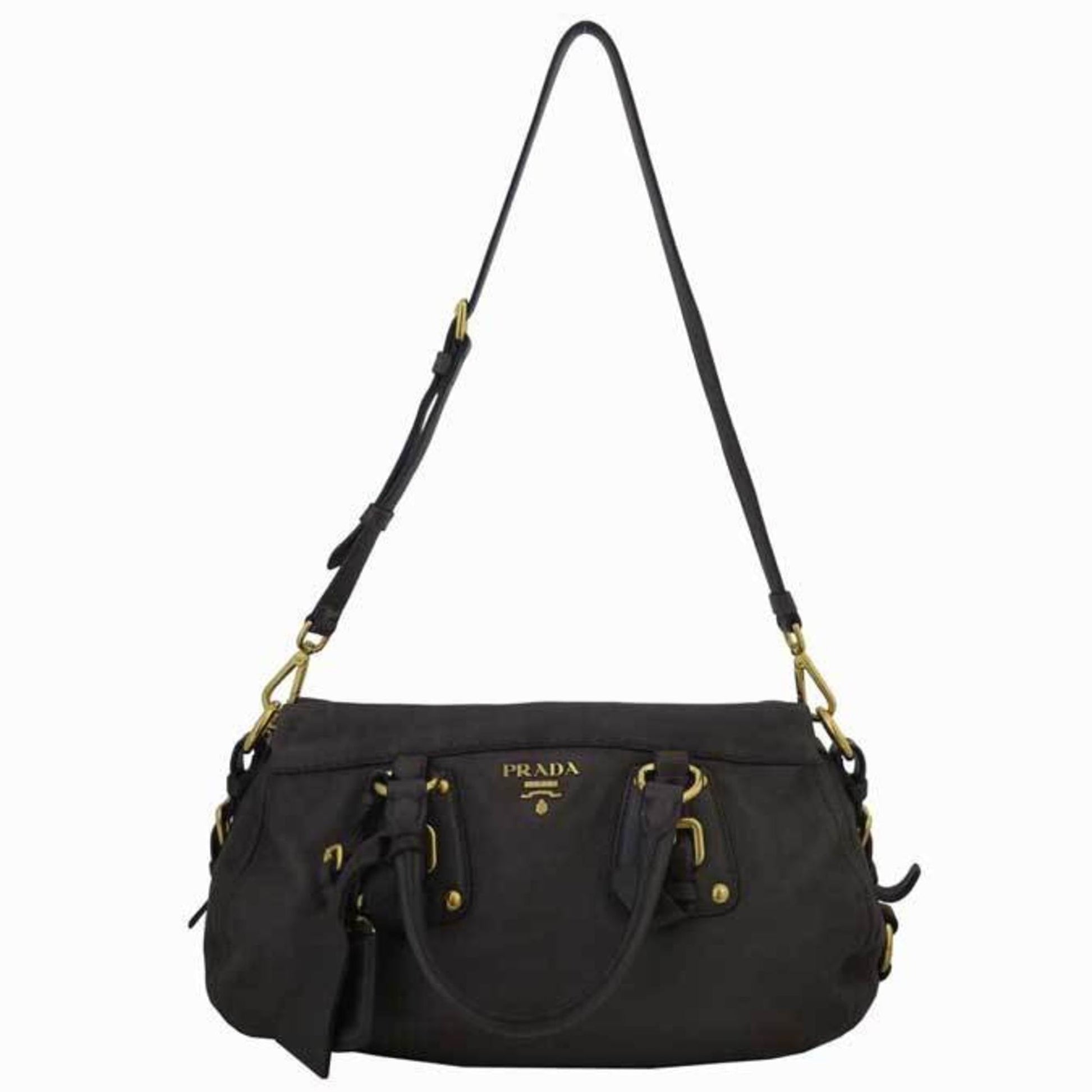 Prada 2Way Bag Fittings Handbag Shoulder Ladies Leather Metal Brown Shoulder Bag