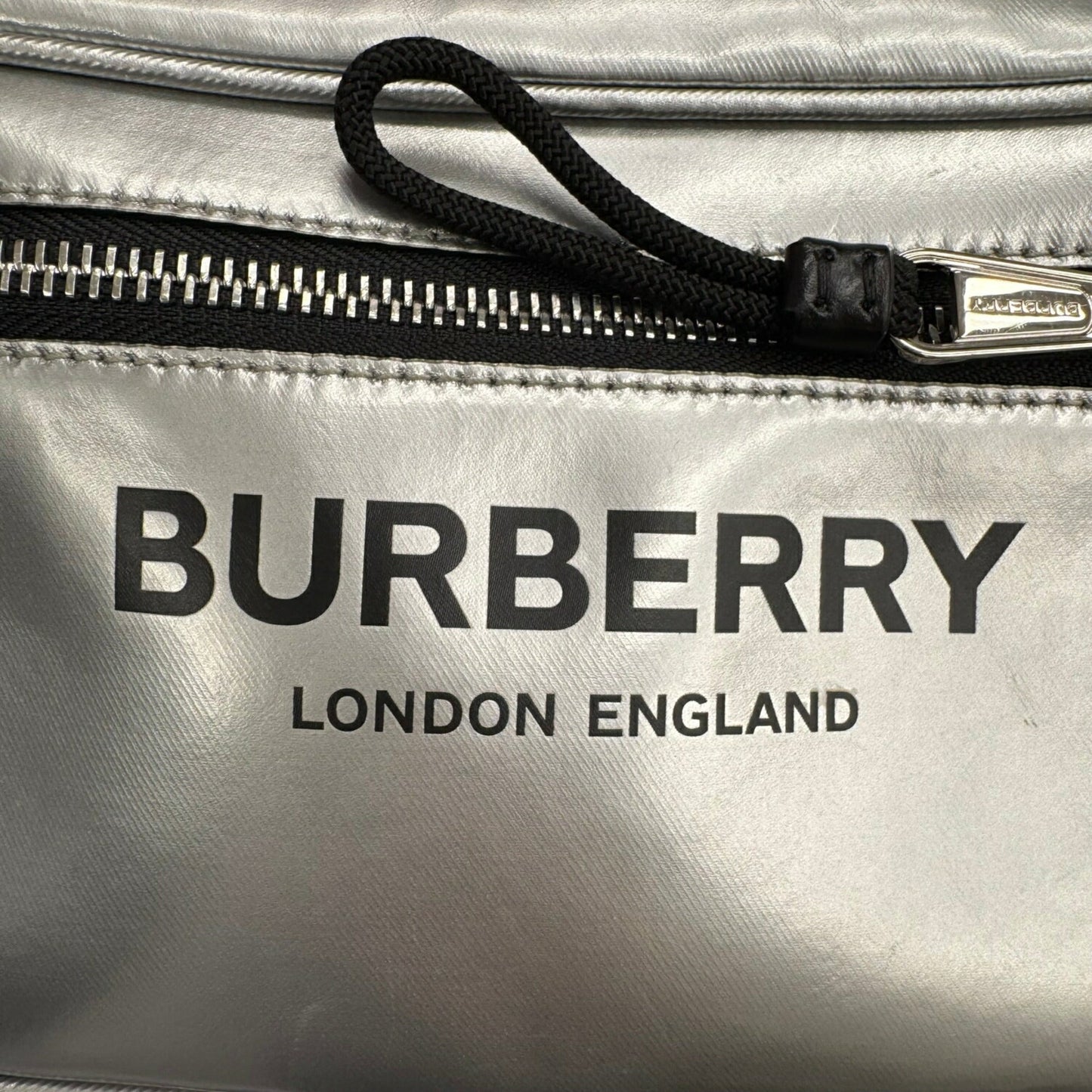 Burberry Metallic Shoulder Bag Sling Bag Leather Canvas Silver