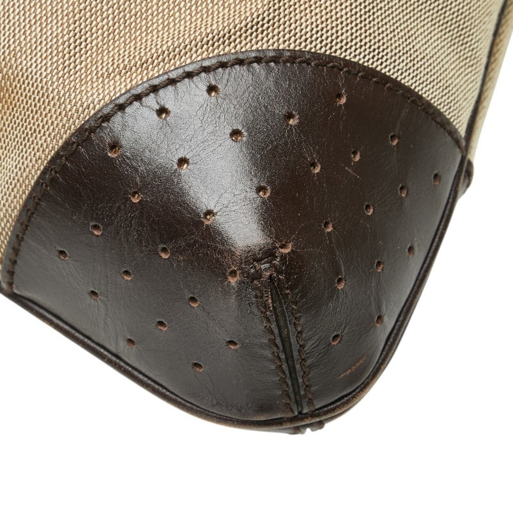 Gucci Beige Brown Canvas Leather Handbag