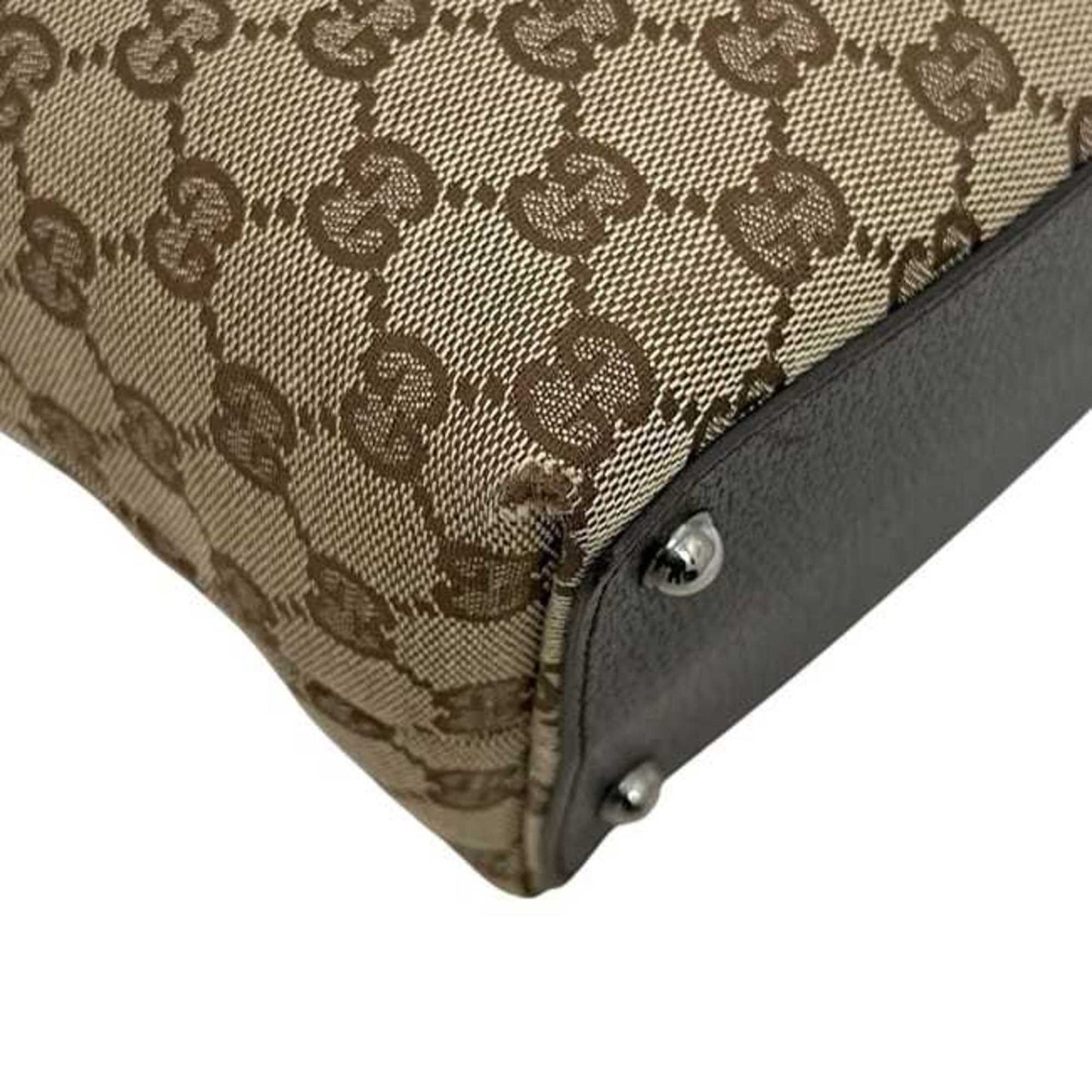 Gucci Beige Brown Canvas Leather Handbag Tote Bag