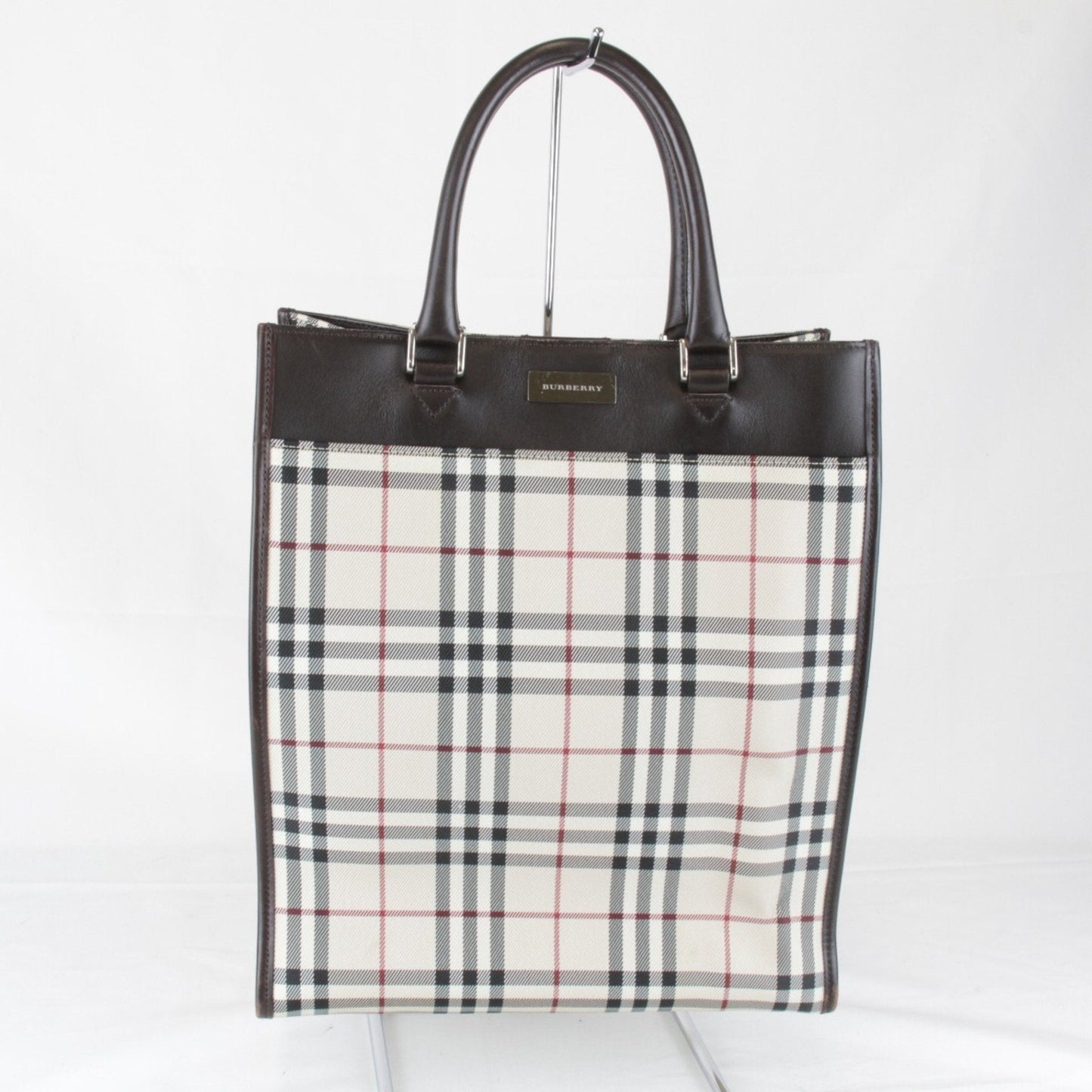 Burberry Tote Bag Leather Canvas Beige