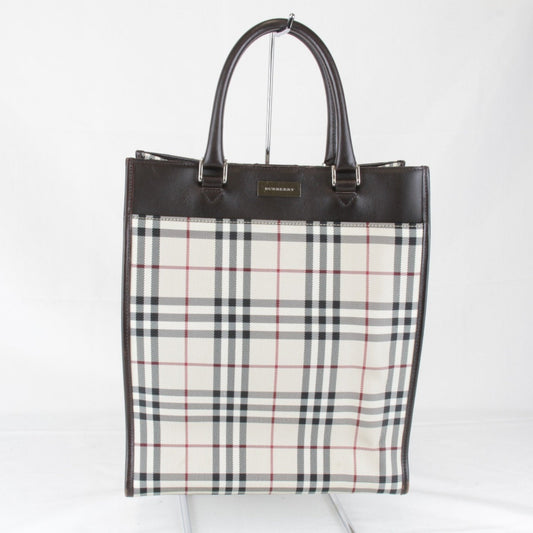 Burberry Tote Bag Leather Canvas Beige
