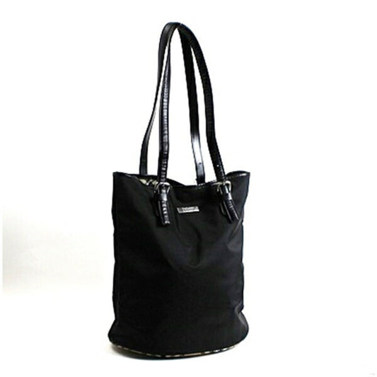 Burberry Label Tote Bag Nylon Black Brown