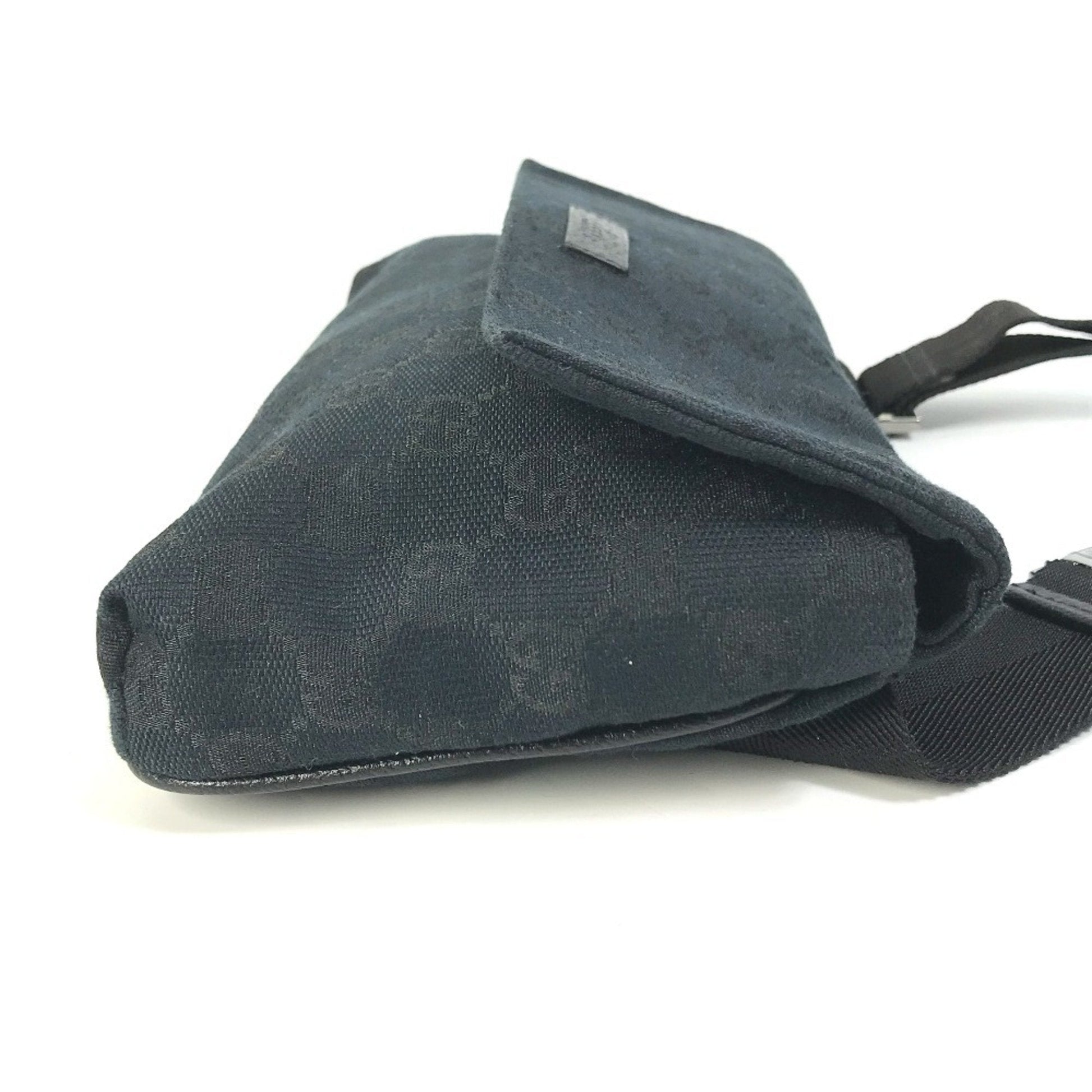 Gucci Black Gg Canvas Leather Fanny Pack
